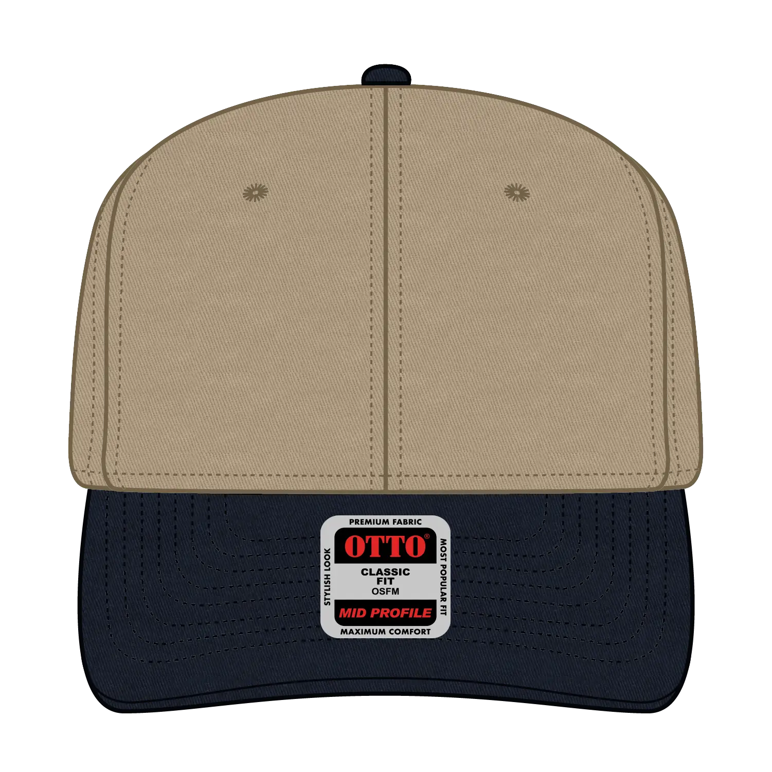 OTTO 27-079 6 Panel Mid Profile Baseball Cap - Nvy/Kha - Nvy/Kha / 6 1/2’’ - 7 5/8’’