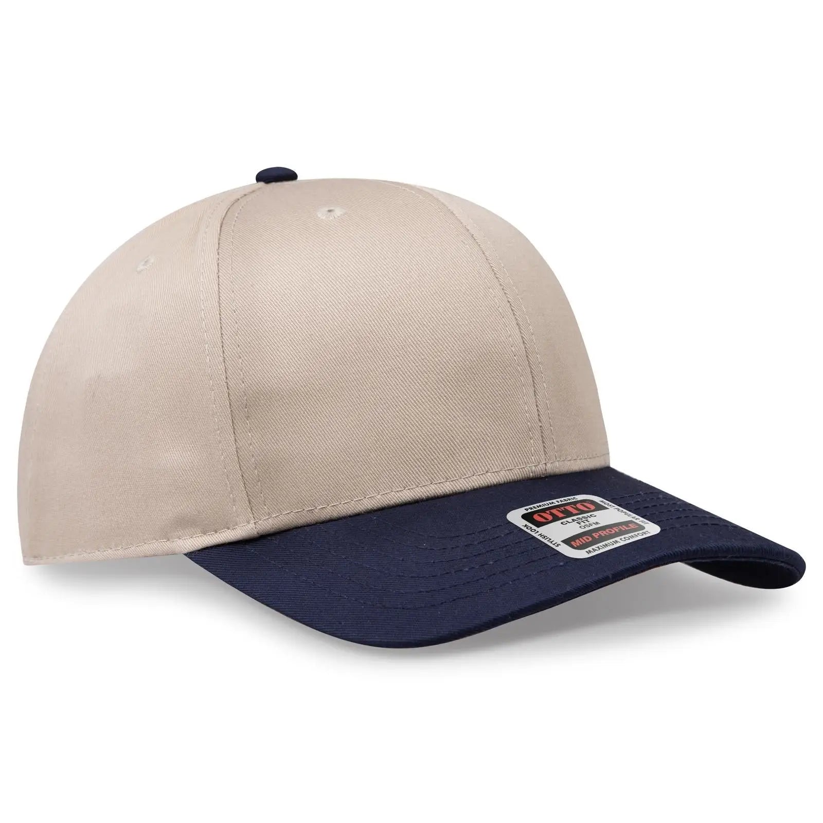 OTTO 27-079 6 Panel Mid Profile Baseball Cap - Nvy/Kha - Nvy/Kha / 6 1/2’’ - 7 5/8’’
