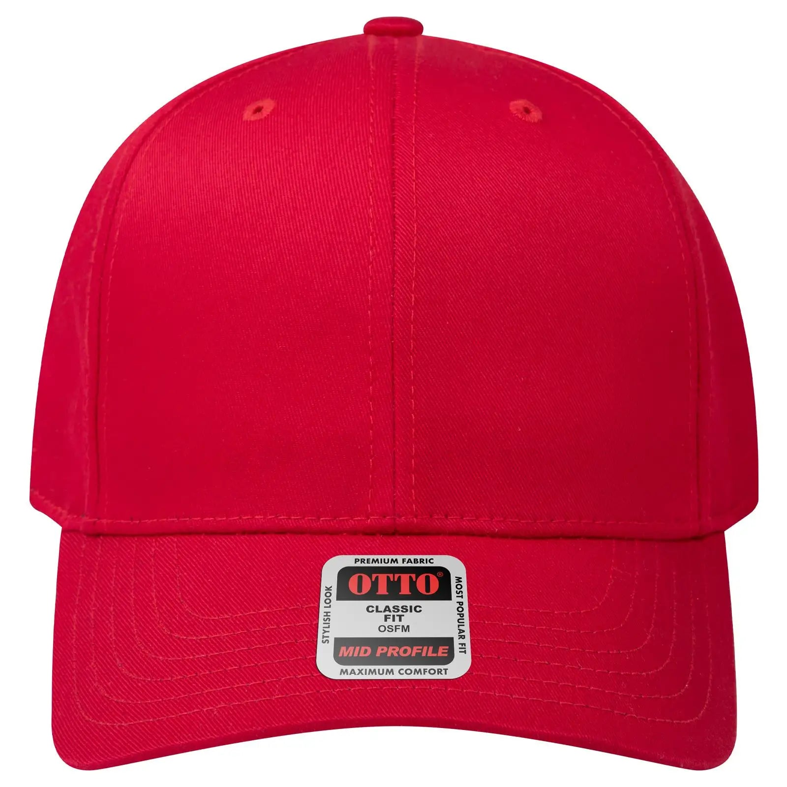 OTTO 27-079 6 Panel Mid Profile Baseball Cap - Red - Red / 6 1/2’’ - 7 5/8’’
