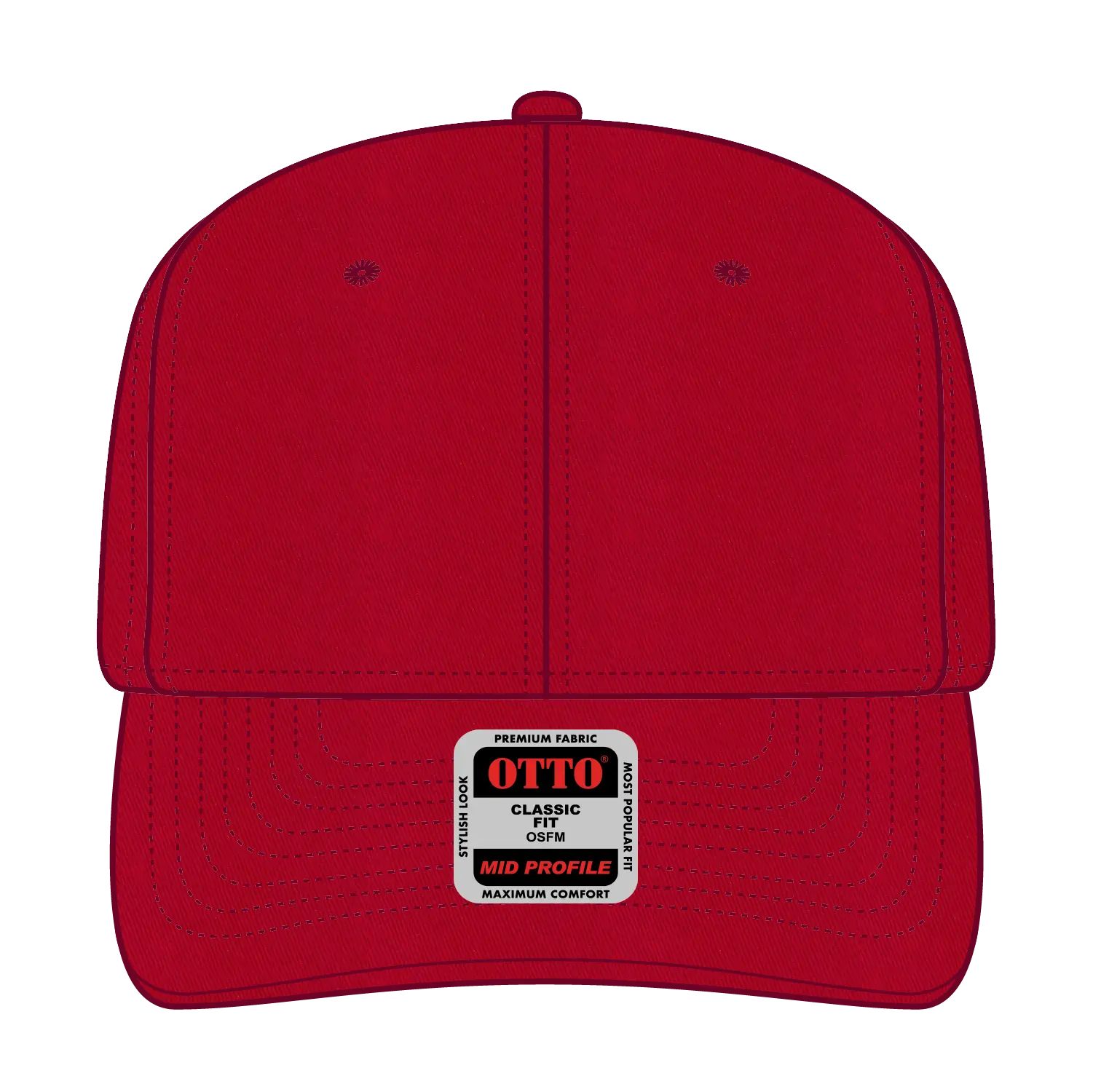 OTTO 27-079 6 Panel Mid Profile Baseball Cap - Red - Red / 6 1/2’’ - 7 5/8’’