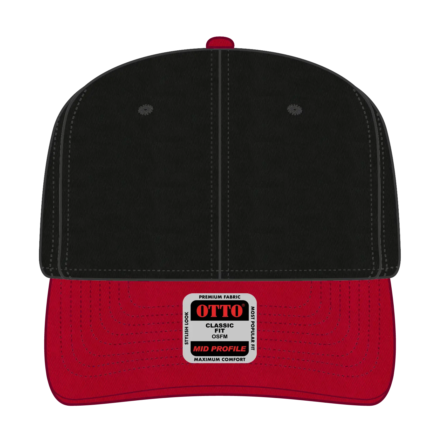 OTTO 27-079 6 Panel Mid Profile Baseball Cap - Red/Blk - Red/Blk / 6 1/2’’ - 7 5/8’’