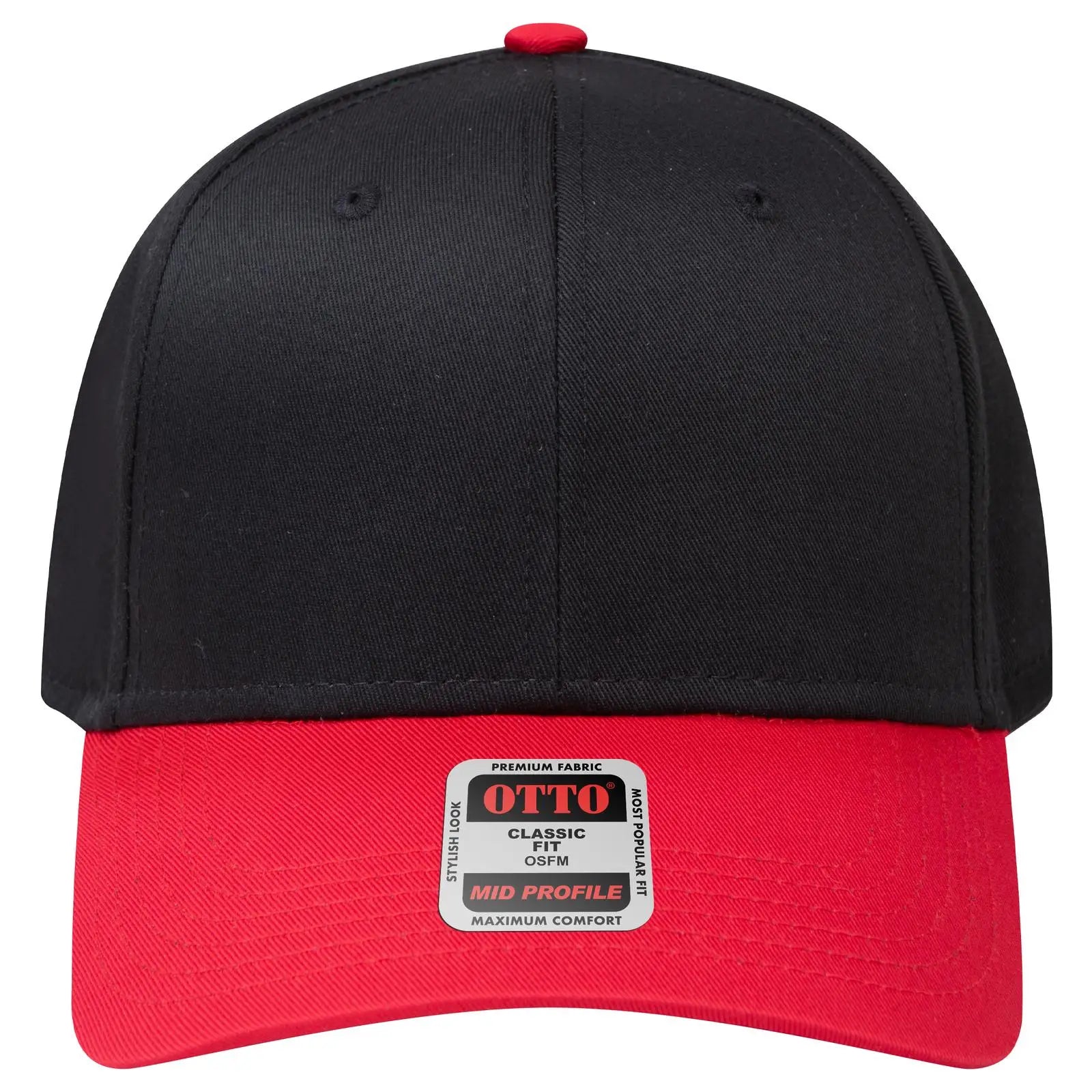 OTTO 27-079 6 Panel Mid Profile Baseball Cap - Red/Blk - Red/Blk / 6 1/2’’ - 7 5/8’’