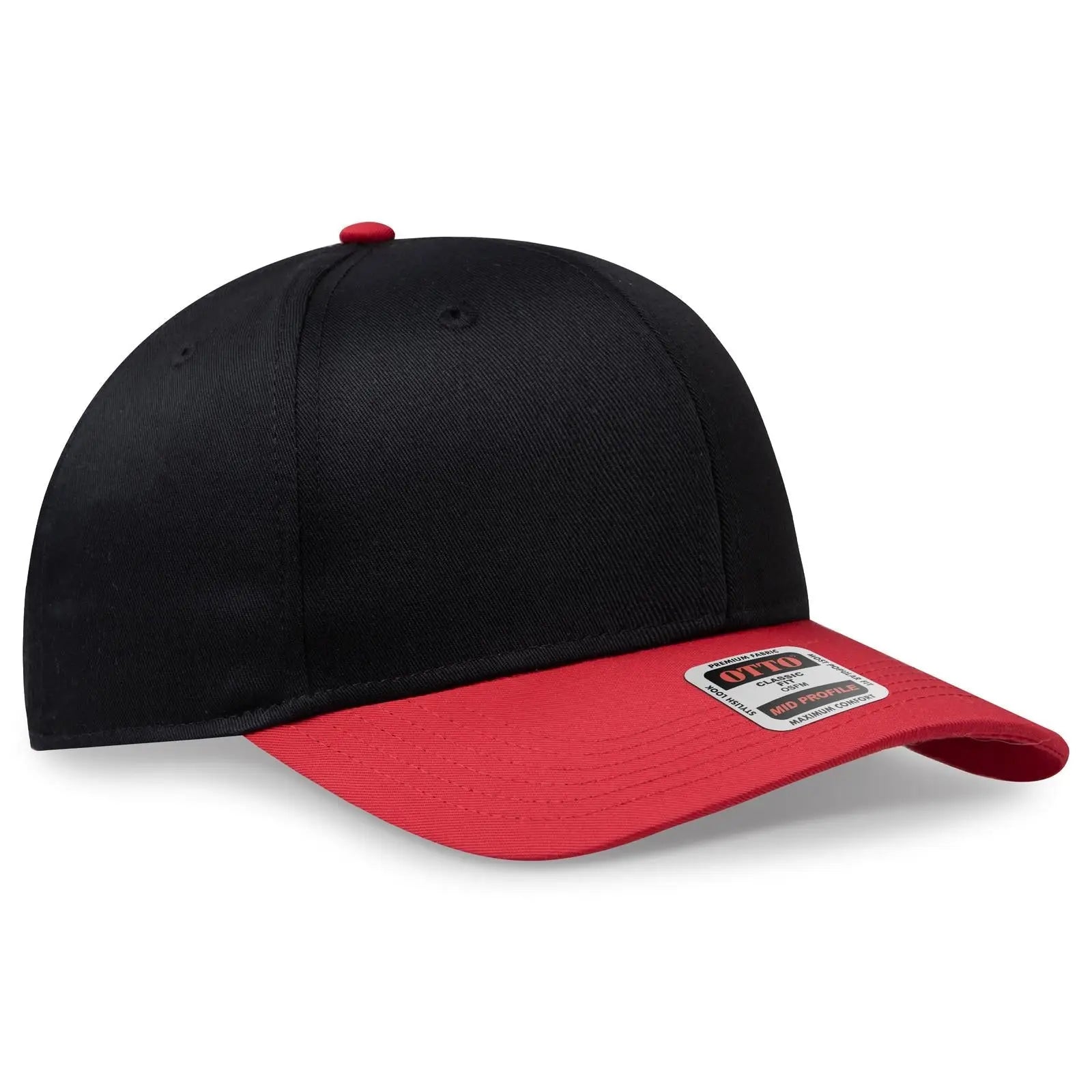 OTTO 27-079 6 Panel Mid Profile Baseball Cap - Red/Blk - Red/Blk / 6 1/2’’ - 7 5/8’’