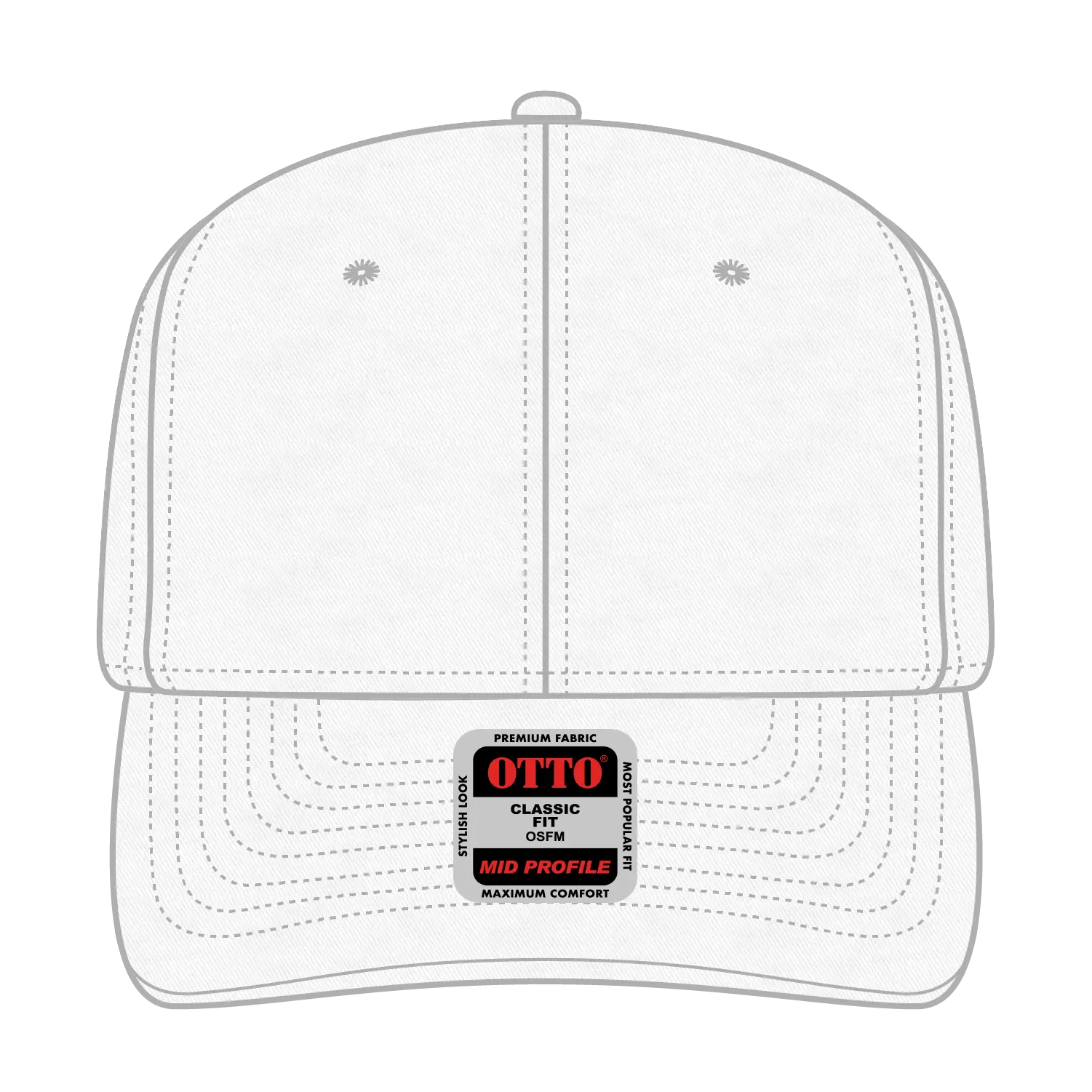 OTTO 27-079 6 Panel Mid Profile Baseball Cap - White - White / 6 1/2’’ - 7 5/8’’