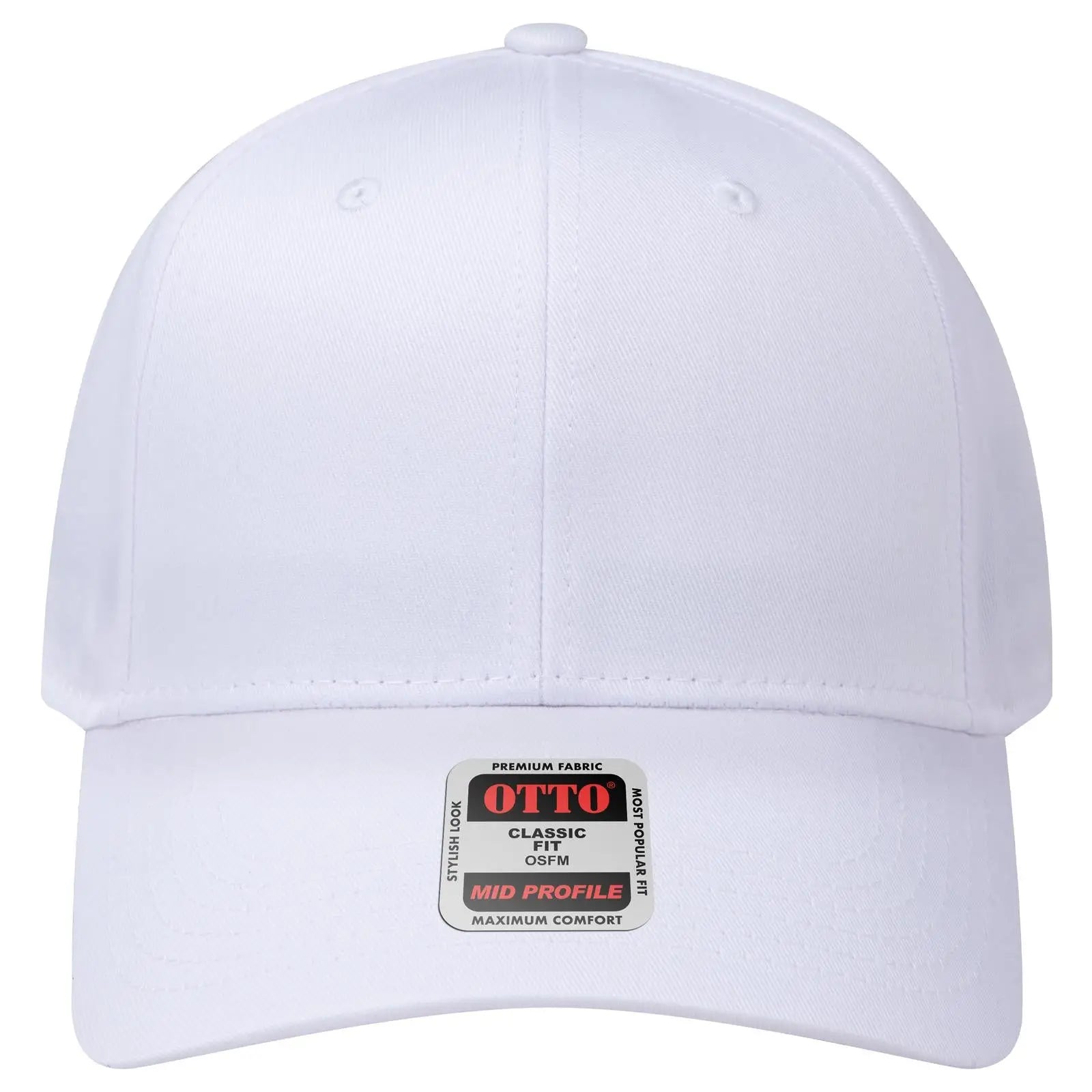 OTTO 27-079 6 Panel Mid Profile Baseball Cap - White - White / 6 1/2’’ - 7 5/8’’