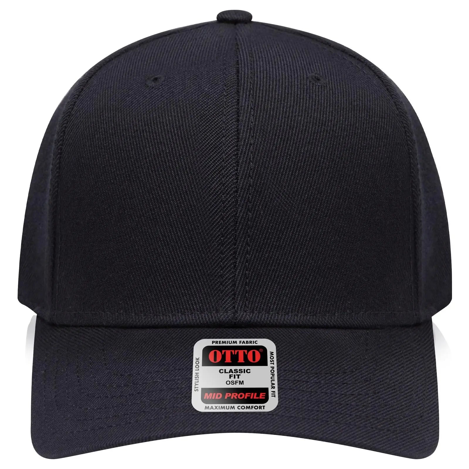 OTTO 27-210 6 Panel Mid Profile Baseball Cap - Black - Black / 6 1/2’’ - 7 5/8’’