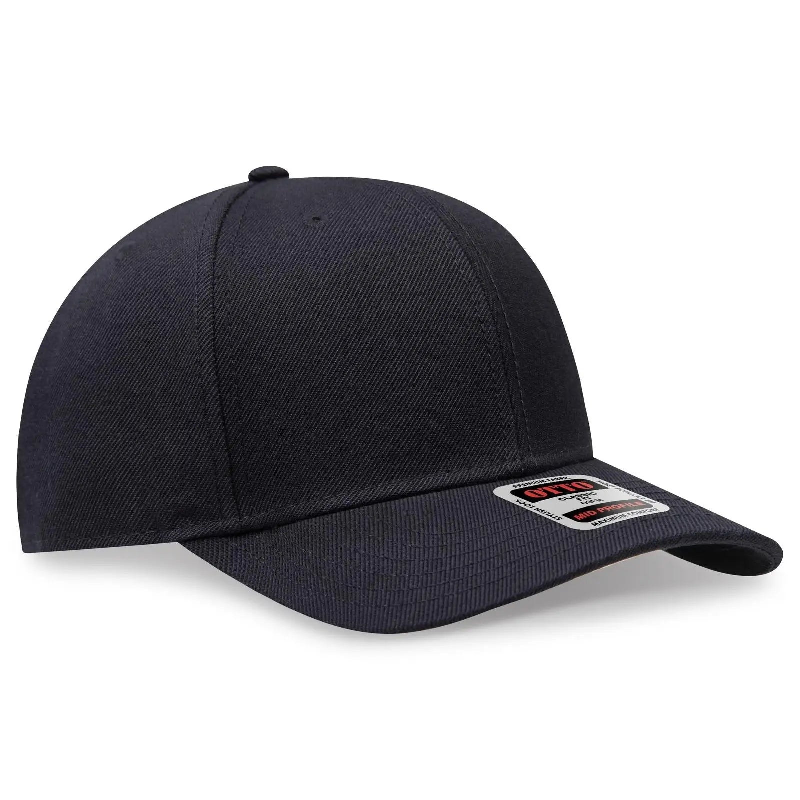 OTTO 27-210 6 Panel Mid Profile Baseball Cap - Black - Black / 6 1/2’’ - 7 5/8’’