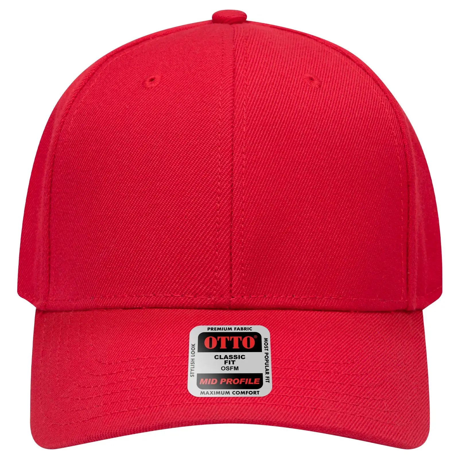 OTTO 27-210 6 Panel Mid Profile Baseball Cap - Red - Red / 6 1/2’’ - 7 5/8’’