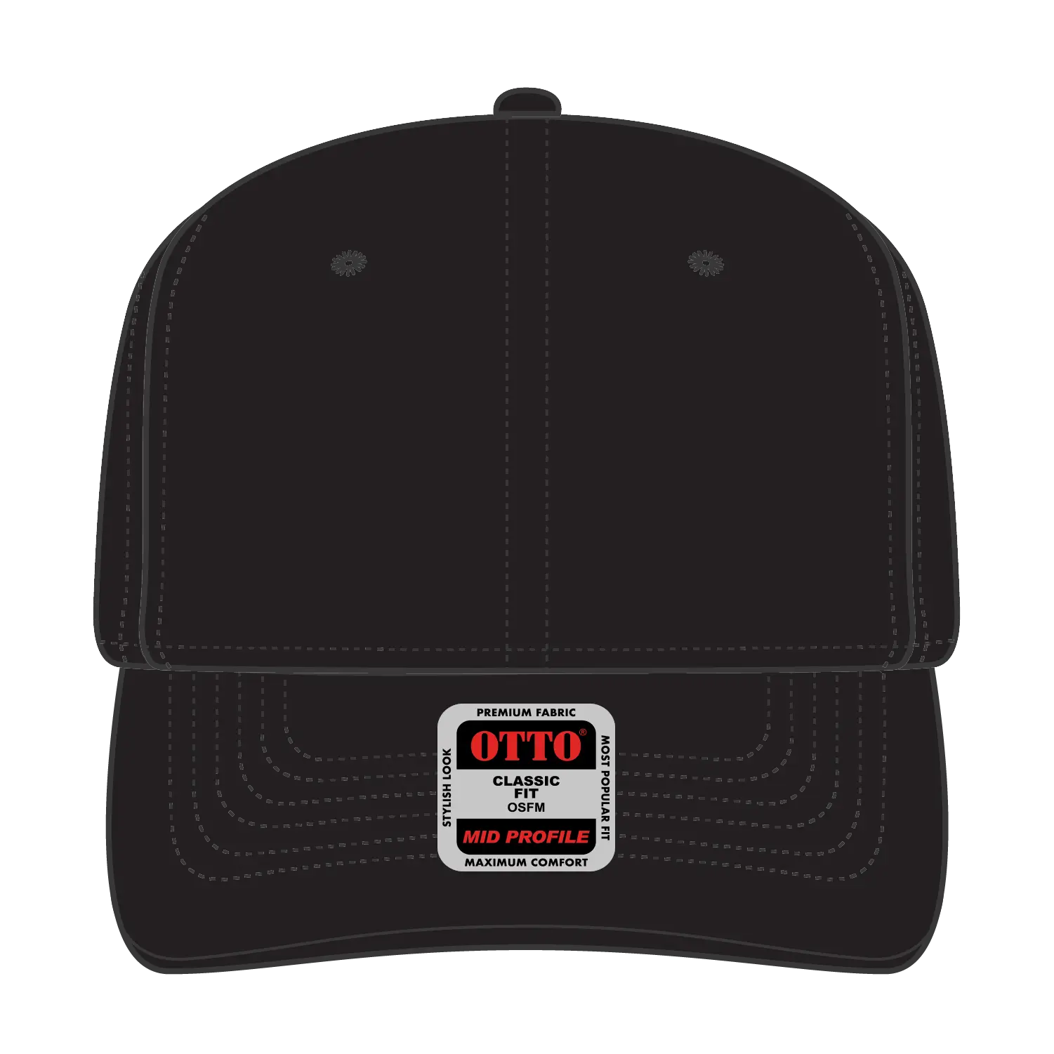OTTO 270-1 Seamless 6 Panel Mid Profile Baseball Cap - Black - Black / 7 3/8’’ - 7 5/8’’