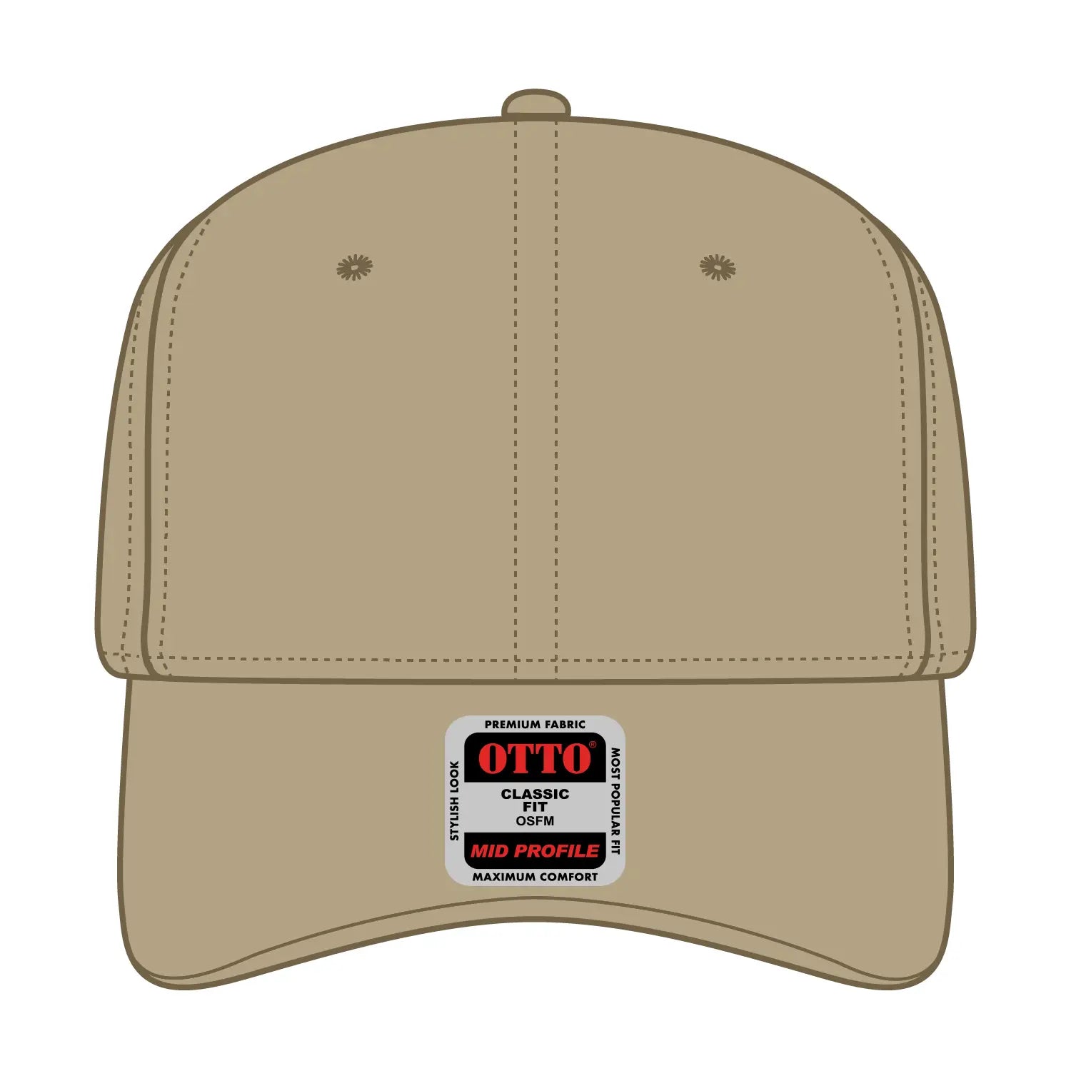 OTTO 270-1 Seamless 6 Panel Mid Profile Baseball Cap - Khaki - Khaki / 7 3/8’’ - 7 5/8’’