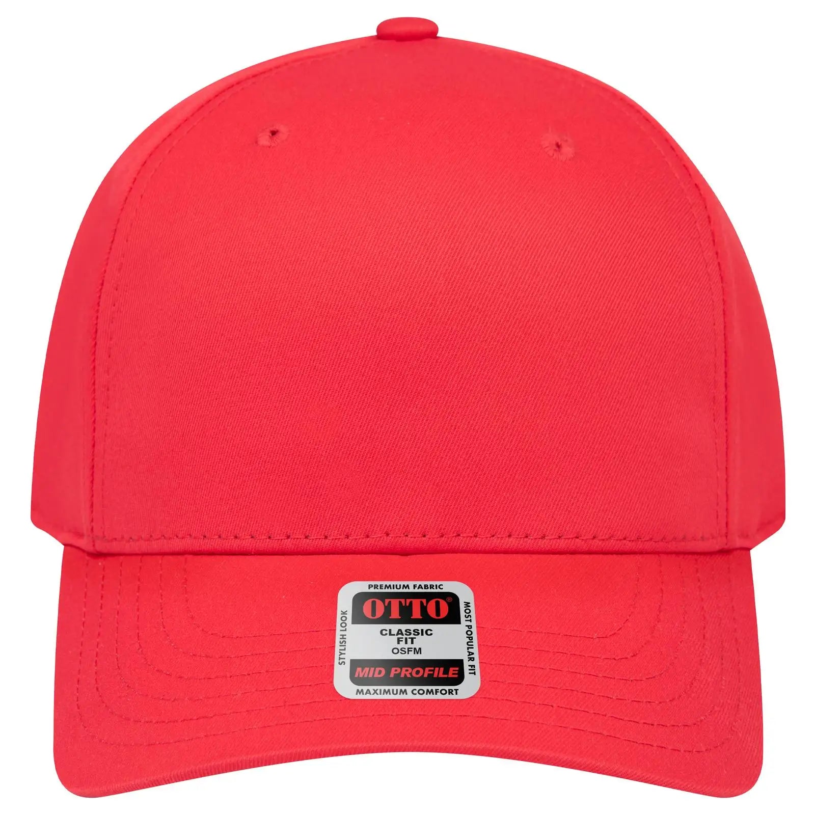 OTTO 270-1 Seamless 6 Panel Mid Profile Baseball Cap - Red - Red / 7 3/8’’ - 7 5/8’’