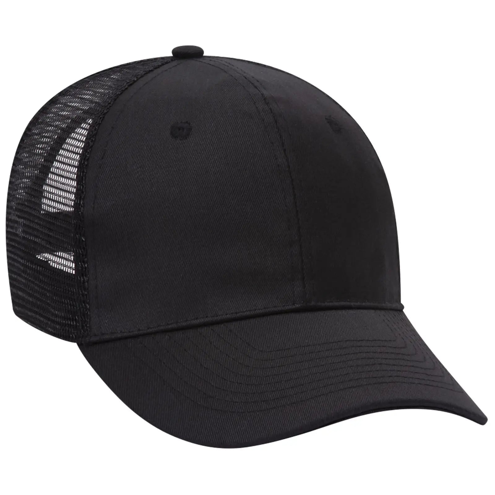 OTTO 30-1103 6 Panel Mid Profile Mesh Back Trucker Cap - Black - Black / 6 1/2’’ - 7 5/8’’