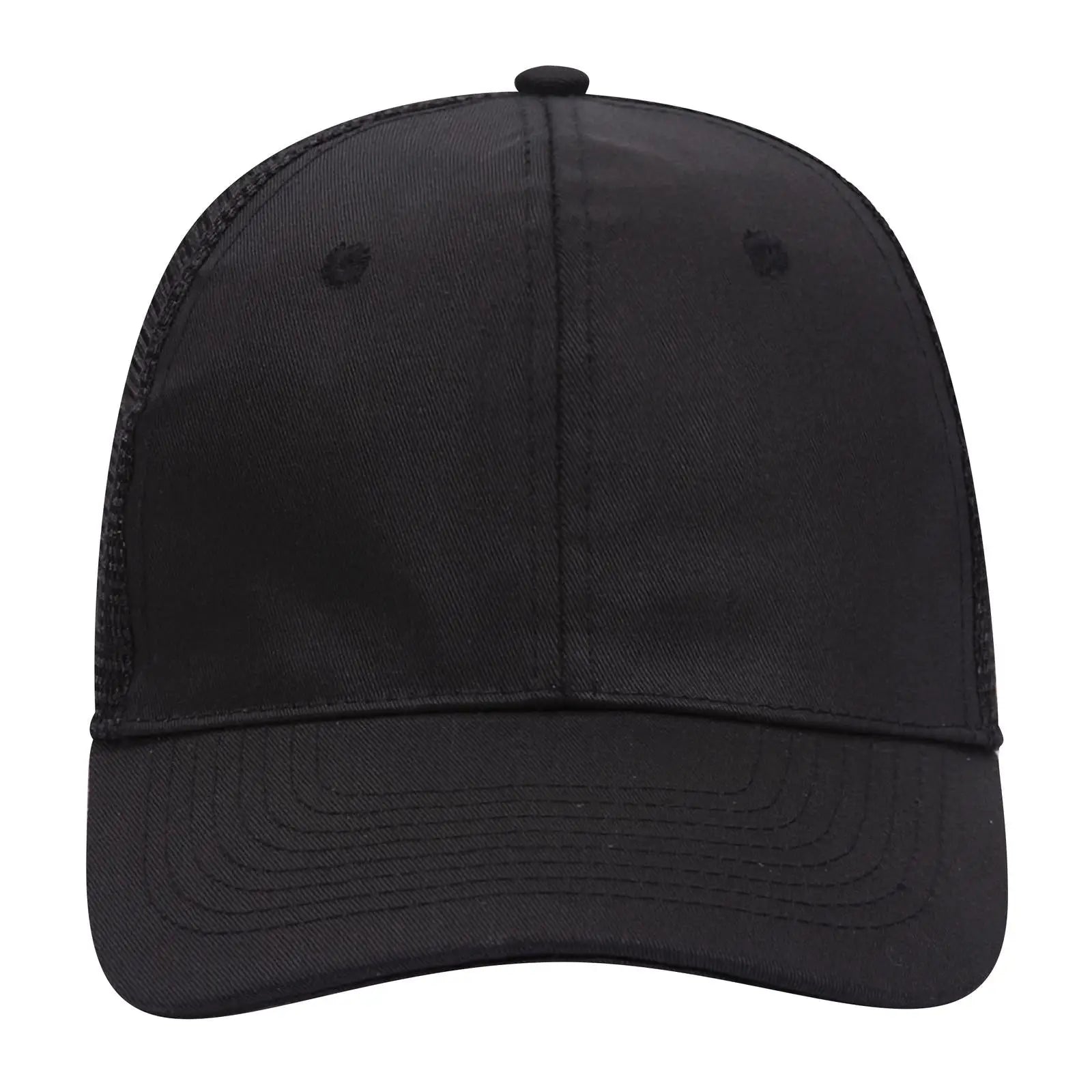 OTTO 30-1103 6 Panel Mid Profile Mesh Back Trucker Cap - Black - Black / 6 1/2’’ - 7 5/8’’
