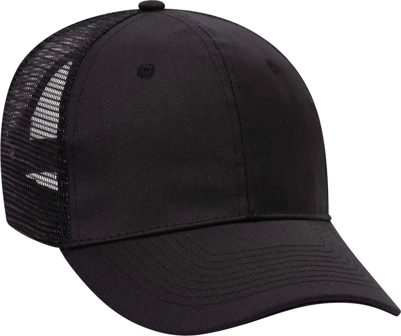 OTTO 30-1103 Promo Cotton Blend Twill Pro Style Mesh Back Trucker Hat - Black - Black / One Size Fits Most