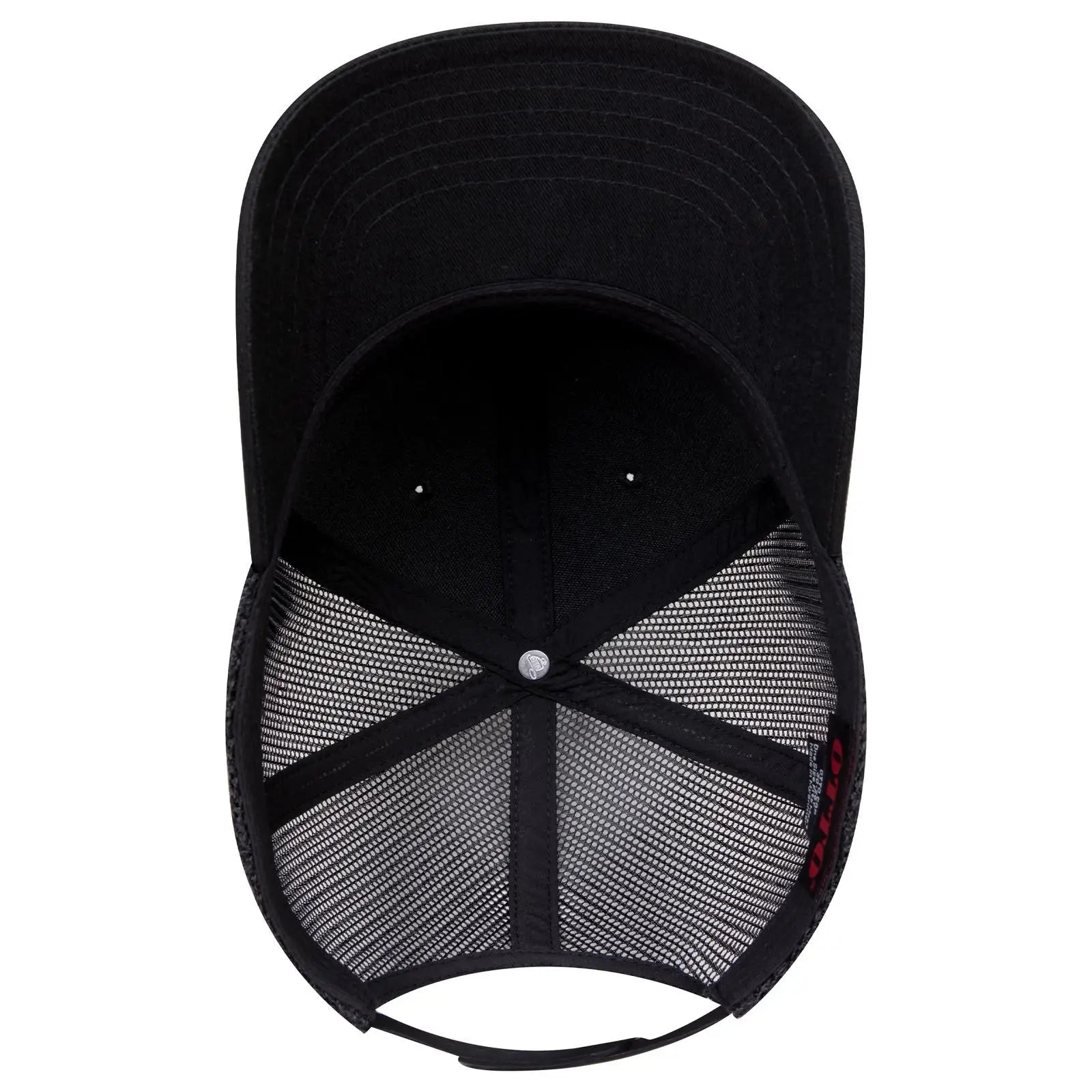 OTTO 30-287 6 Panel Mid Profile Mesh Back Trucker Cap - Black - Black / 6 1/2’’ - 7 5/8’’