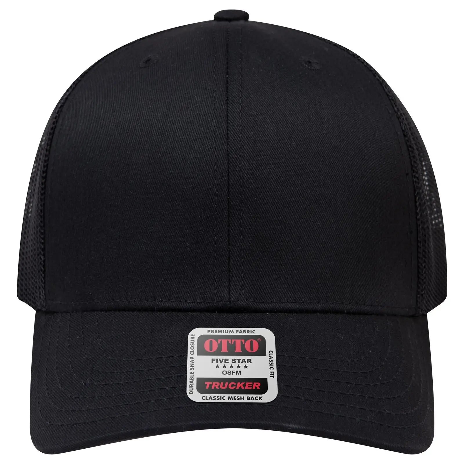 OTTO 30-287 6 Panel Mid Profile Mesh Back Trucker Cap - Black - Black / 6 1/2’’ - 7 5/8’’