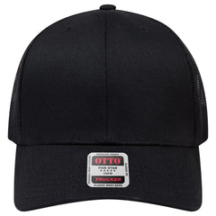 OTTO 30-287 6 Panel Mid Profile Mesh Back Trucker Cap - Black - Black / 6 1/2’’ - 7 5/8’’