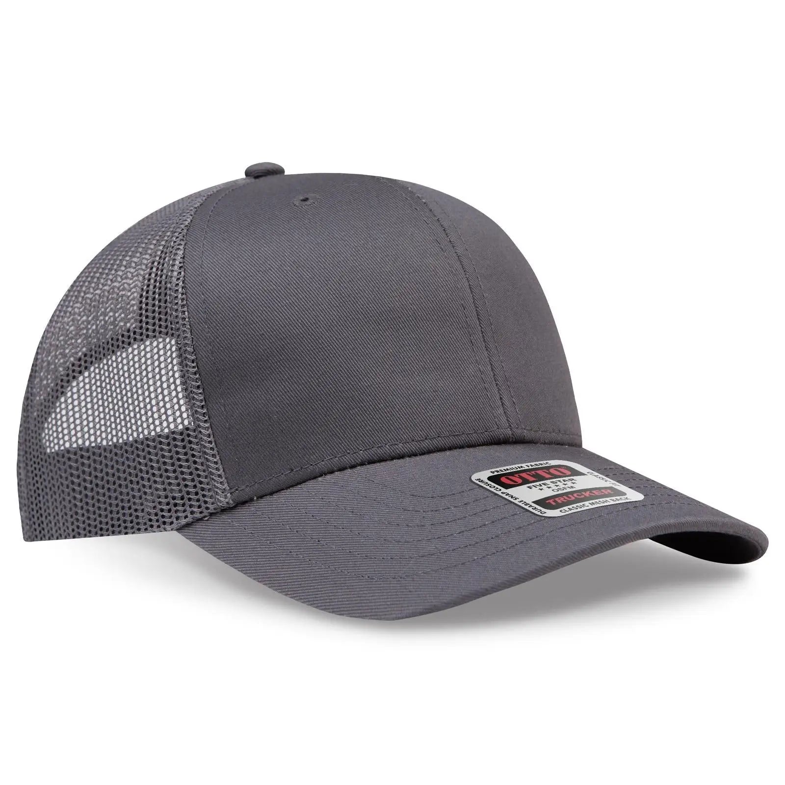 OTTO 30-287 6 Panel Mid Profile Mesh Back Trucker Cap - Char. Gray - Char. Gray / 6 1/2’’ - 7 5/8’’