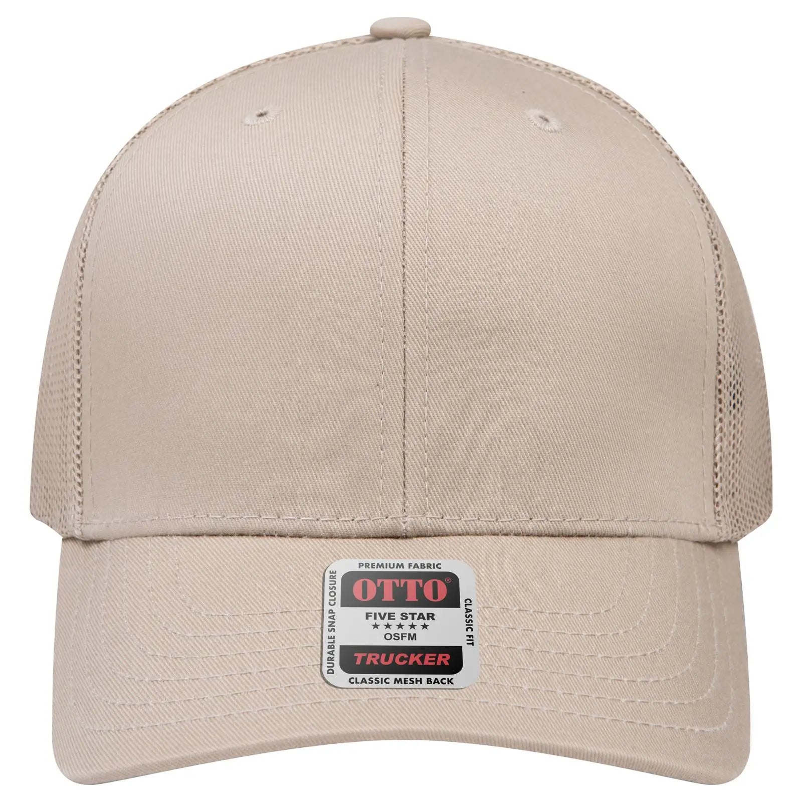 OTTO 30-287 6 Panel Mid Profile Mesh Back Trucker Cap - Khaki - Khaki / 6 1/2’’ - 7 5/8’’