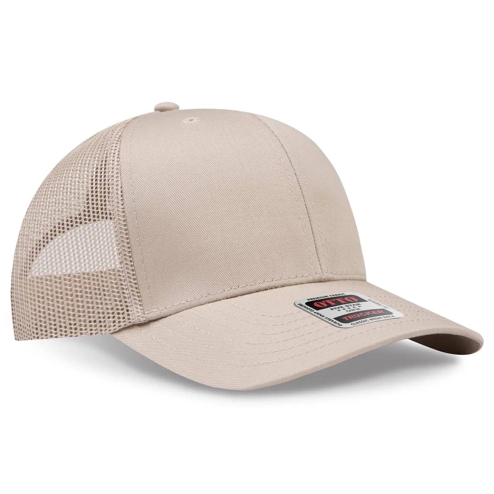 OTTO 30-287 6 Panel Mid Profile Mesh Back Trucker Cap - Khaki - Khaki / 6 1/2’’ - 7 5/8’’