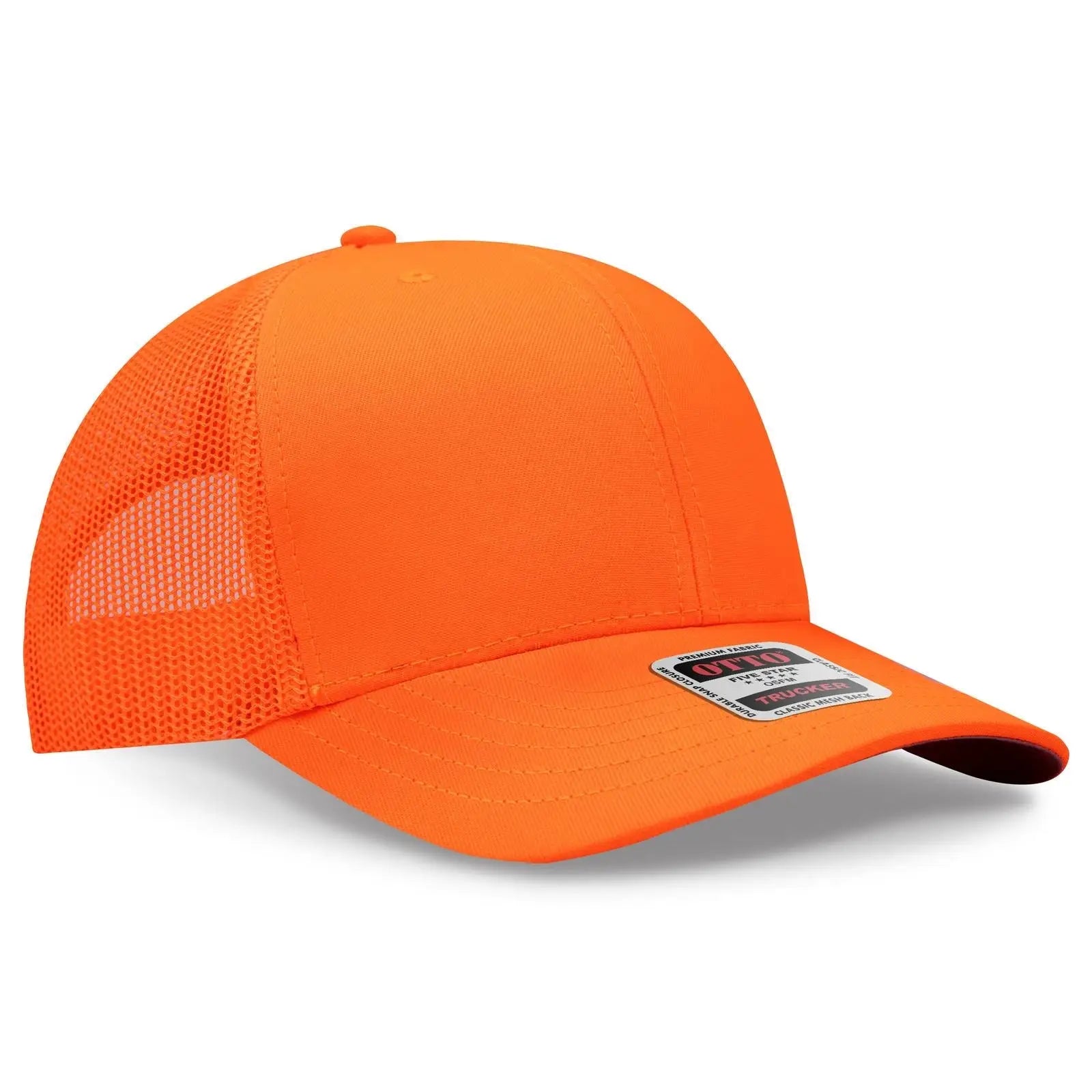 OTTO 30-287 6 Panel Mid Profile Mesh Back Trucker Cap - N. Orange - N. Orange / 6 1/2’’ - 7 5/8’’