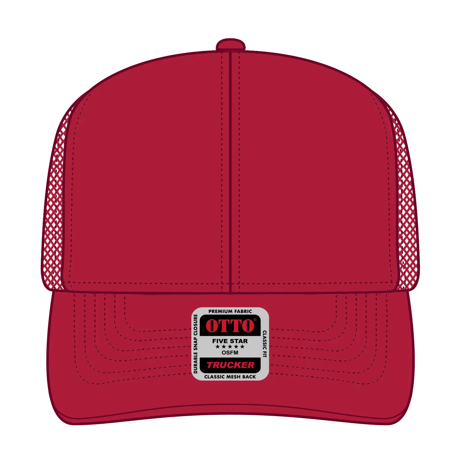 OTTO 30-287 6 Panel Mid Profile Mesh Back Trucker Cap - Red - Red / 6 1/2’’ - 7 5/8’’