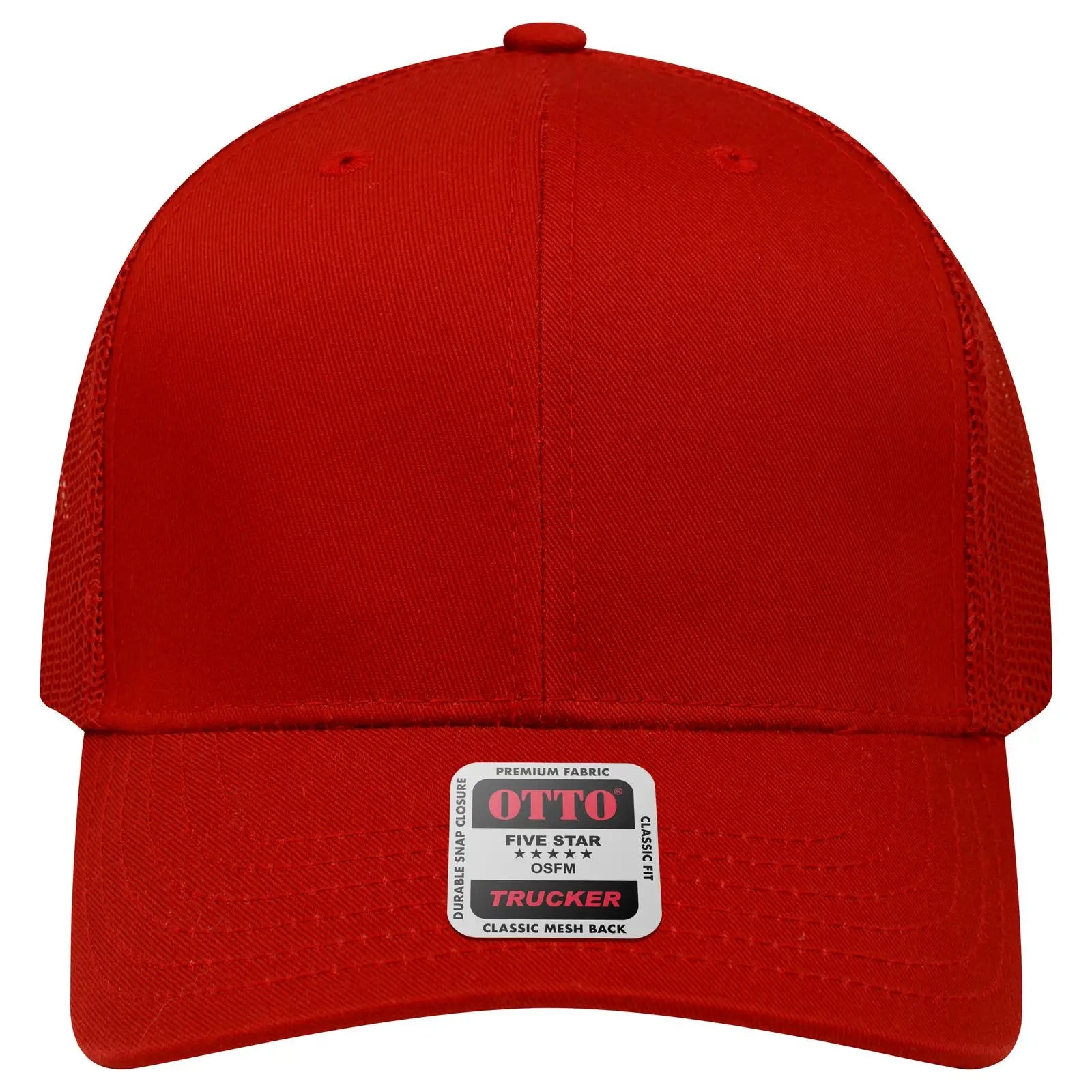 OTTO 30-287 6 Panel Mid Profile Mesh Back Trucker Cap - Red - Red / 6 1/2’’ - 7 5/8’’