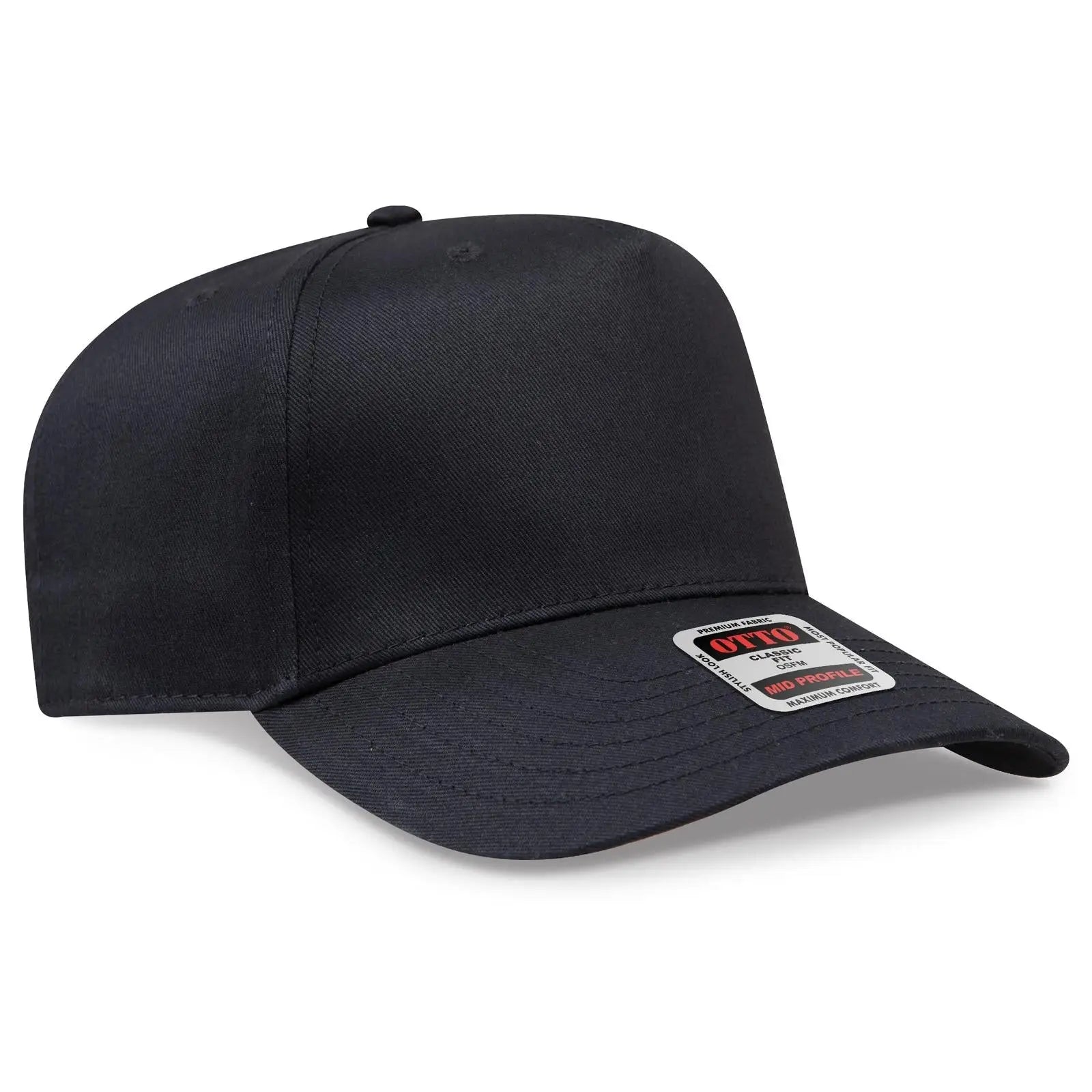 OTTO 31-069 5 Panel Mid Profile Baseball Cap - Black