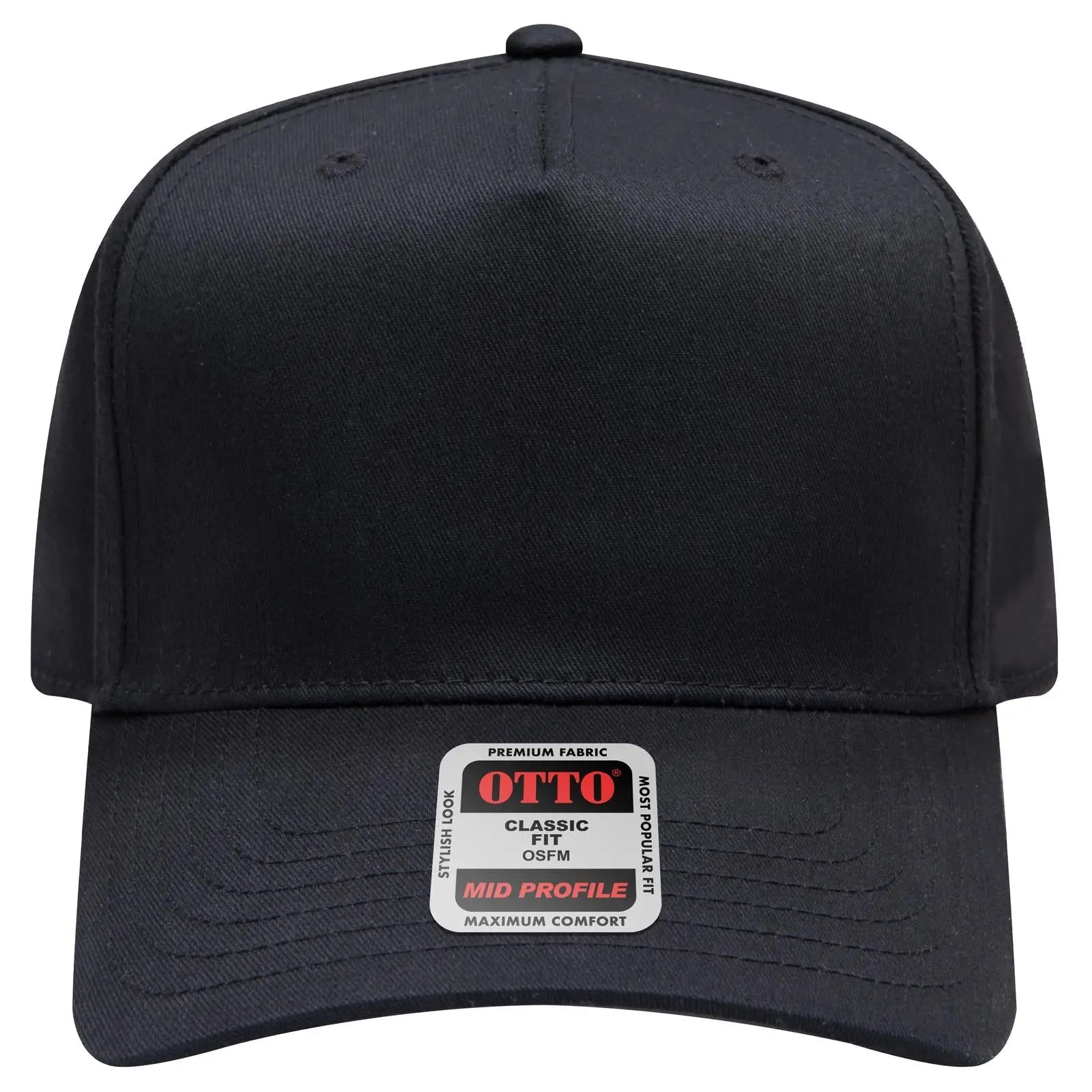 OTTO 31-069 5 Panel Mid Profile Baseball Cap - Black