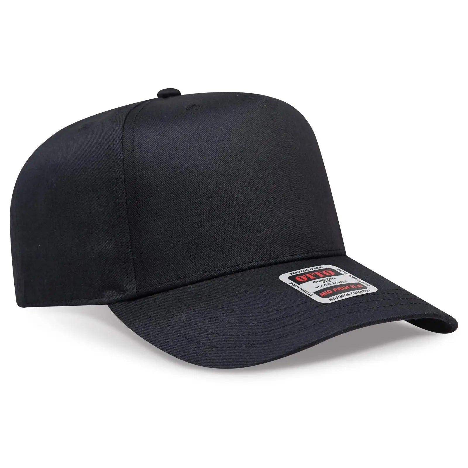 OTTO 31-069 5 Panel Mid Profile Baseball Cap - Black