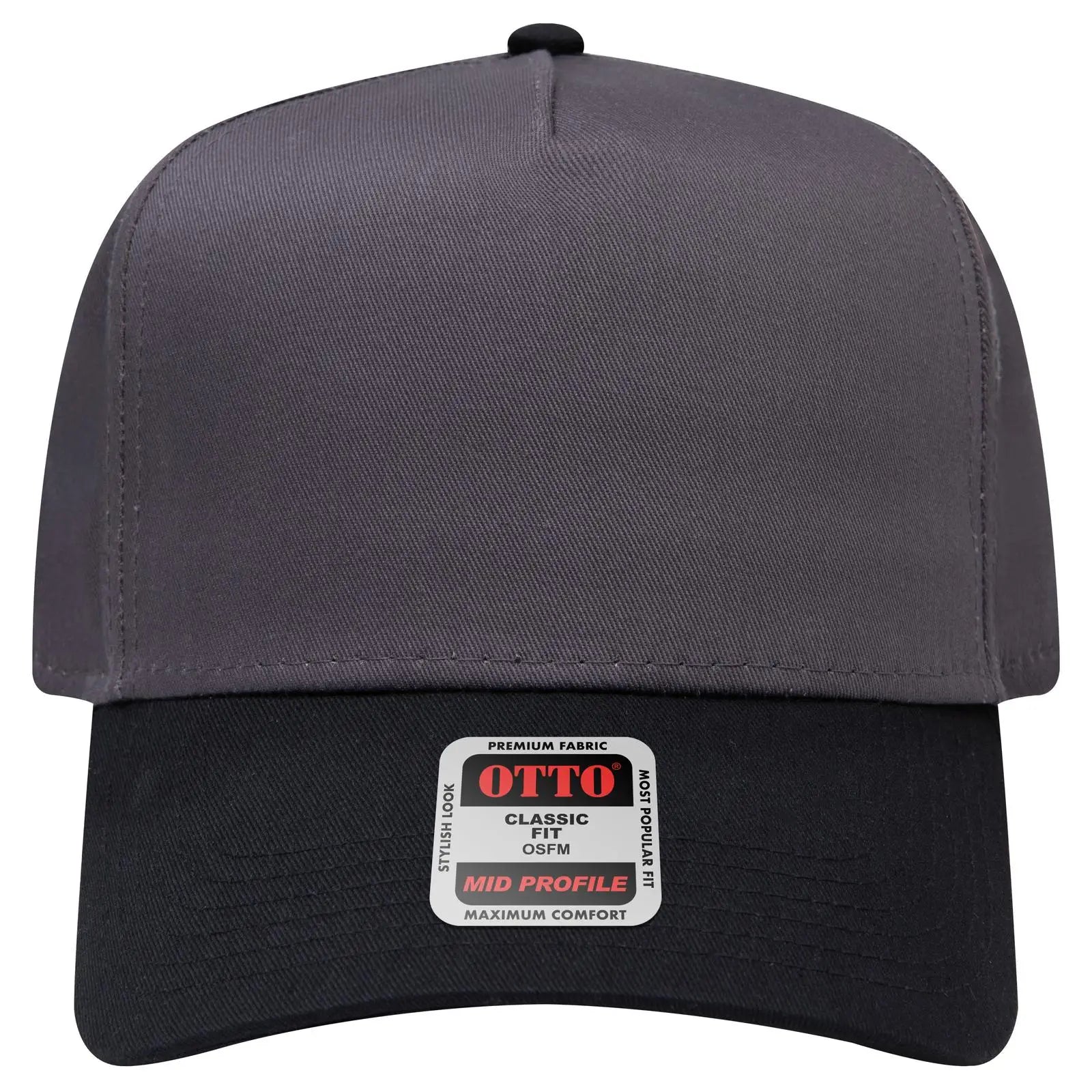 OTTO 31-069 5 Panel Mid Profile Baseball Cap - Blk/Ch.Gry - Blk/Ch.Gry / 6 1/2’’ - 7 5/8’’