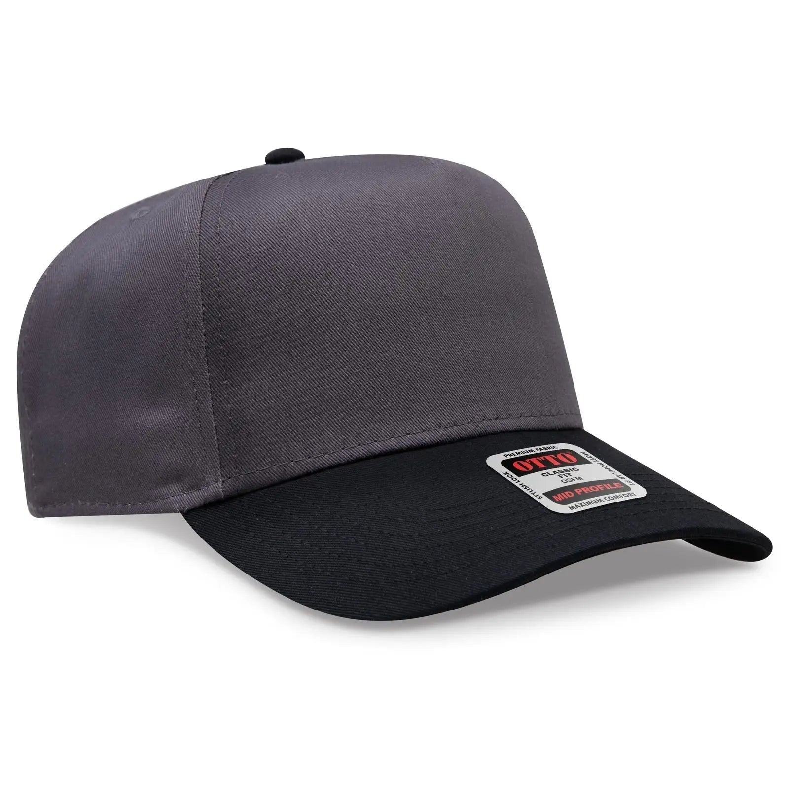 OTTO 31-069 5 Panel Mid Profile Baseball Cap - Blk/Ch.Gry - Blk/Ch.Gry / 6 1/2’’ - 7 5/8’’