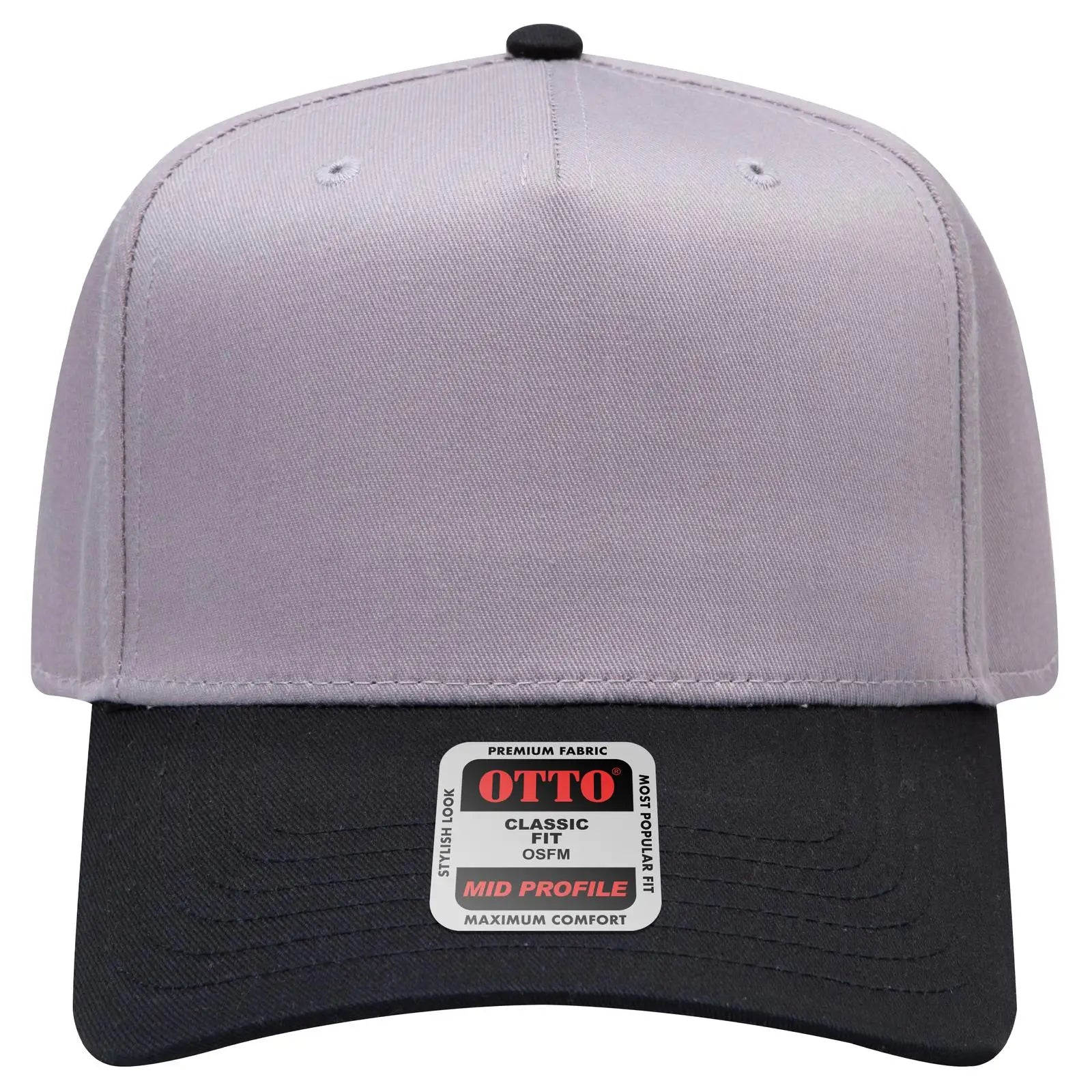 OTTO 31-069 5 Panel Mid Profile Baseball Cap - Blk/Gry - Blk/Gry / 6 1/2’’ - 7 5/8’’