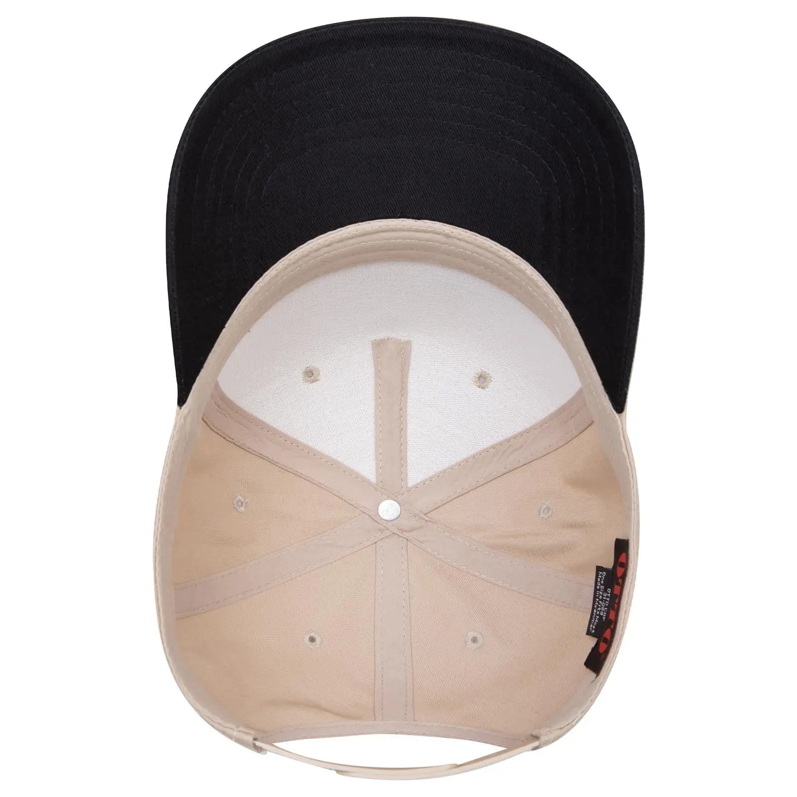 OTTO 31-069 5 Panel Mid Profile Baseball Cap - Blk/Kha - Blk/Kha / 6 1/2’’ - 7 5/8’’