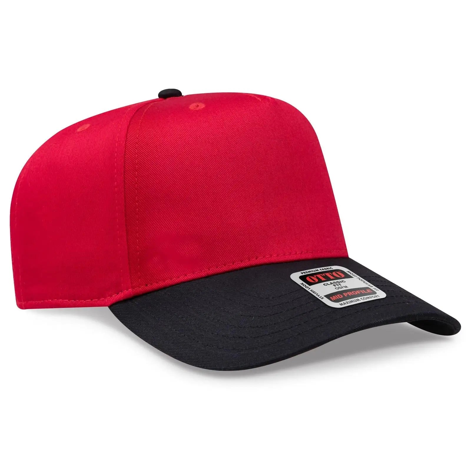 OTTO 31-069 5 Panel Mid Profile Baseball Cap - Blk/Red - Blk/Red / 6 1/2’’ - 7 5/8’’