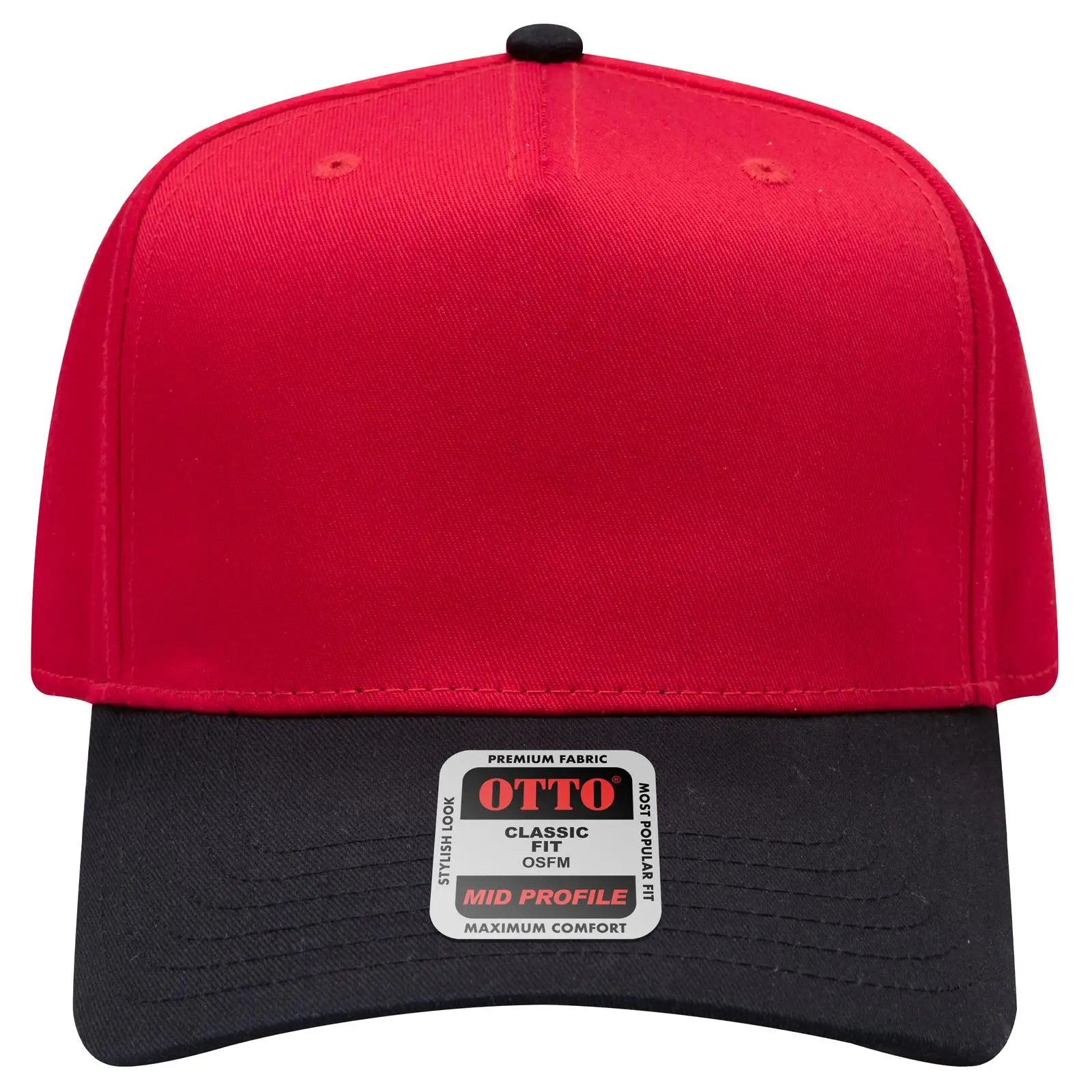 OTTO 31-069 5 Panel Mid Profile Baseball Cap - Blk/Red - Blk/Red / 6 1/2’’ - 7 5/8’’
