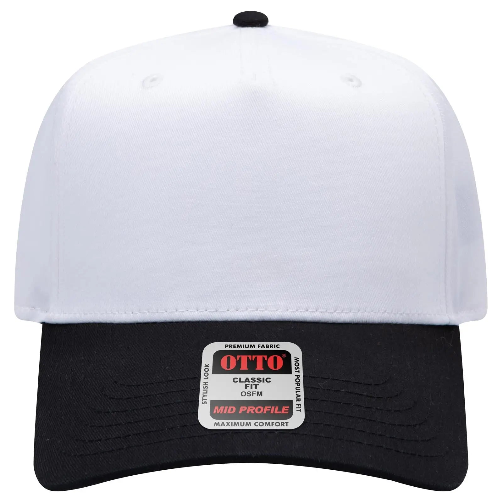 OTTO 31-069 5 Panel Mid Profile Baseball Cap - Blk/Wht - Blk/Wht / 6 1/2’’ - 7 5/8’’