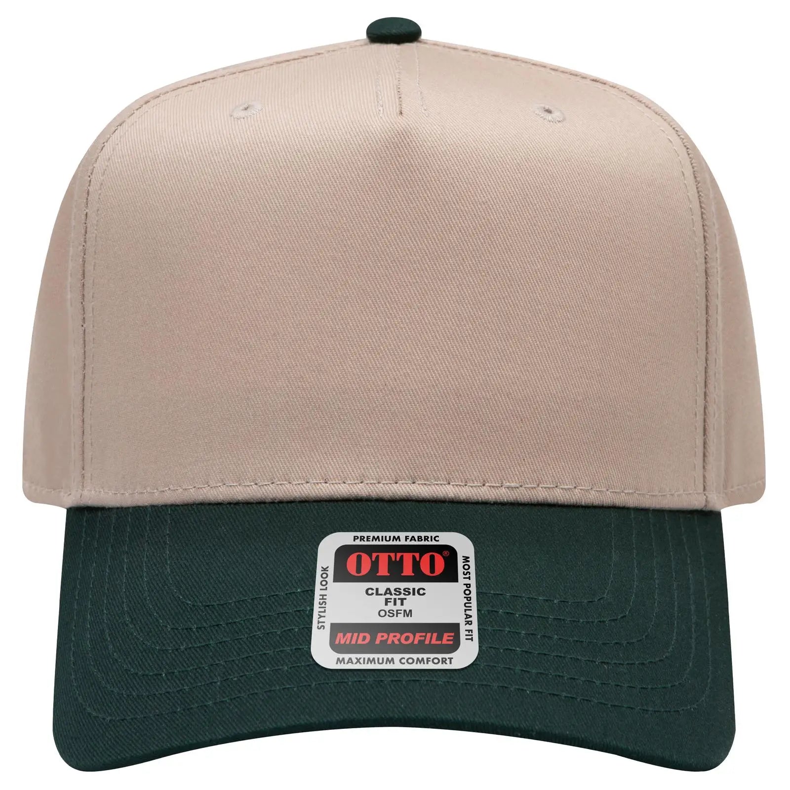 OTTO 31-069 5 Panel Mid Profile Baseball Cap - Dk.Grn/Kha - Dk.Grn/Kha / 6 1/2’’ - 7 5/8’’