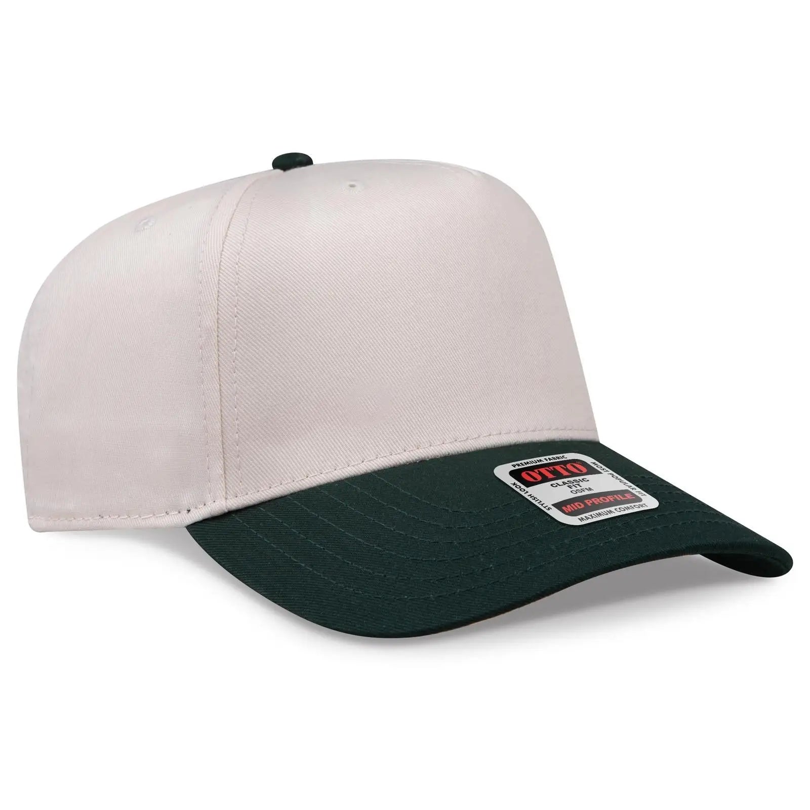 OTTO 31-069 5 Panel Mid Profile Baseball Cap - Dk.Grn/Natrl - Dk.Grn/Natrl / 6 1/2’’ - 7 5/8’’
