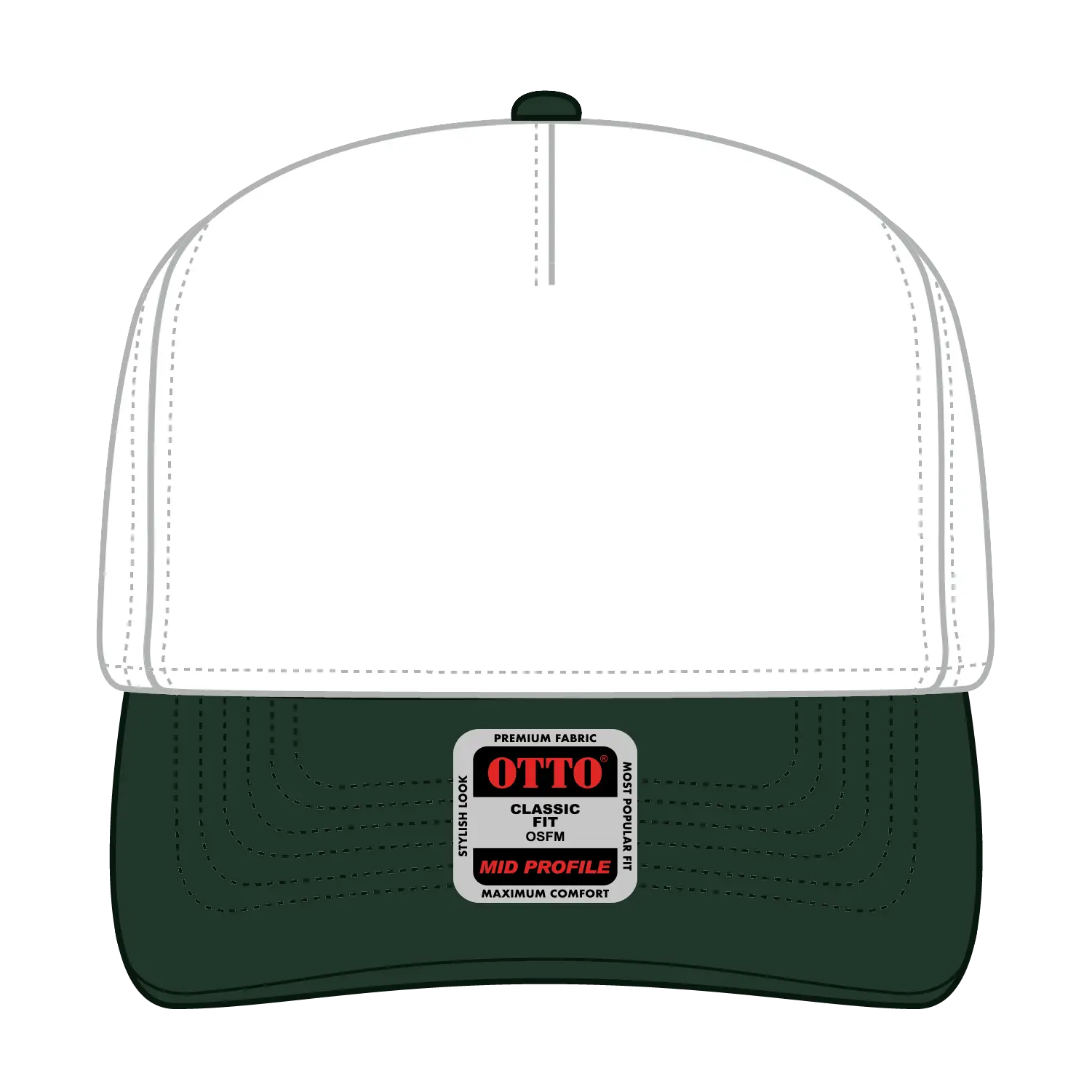 OTTO 31-069 5 Panel Mid Profile Baseball Cap - Dk.Grn/Wht - Dk.Grn/Wht / 6 1/2’’ - 7 5/8’’