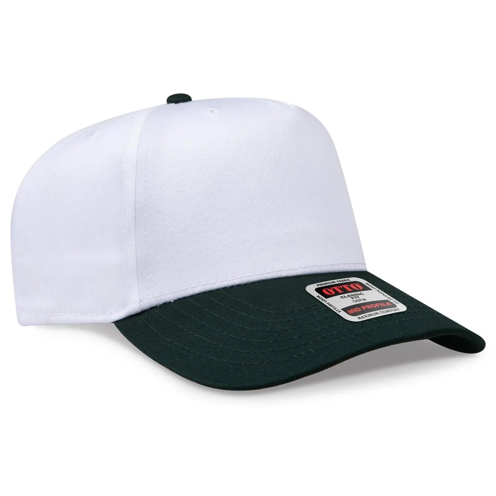 OTTO 31-069 5 Panel Mid Profile Baseball Cap - Dk.Grn/Wht - Dk.Grn/Wht / 6 1/2’’ - 7 5/8’’