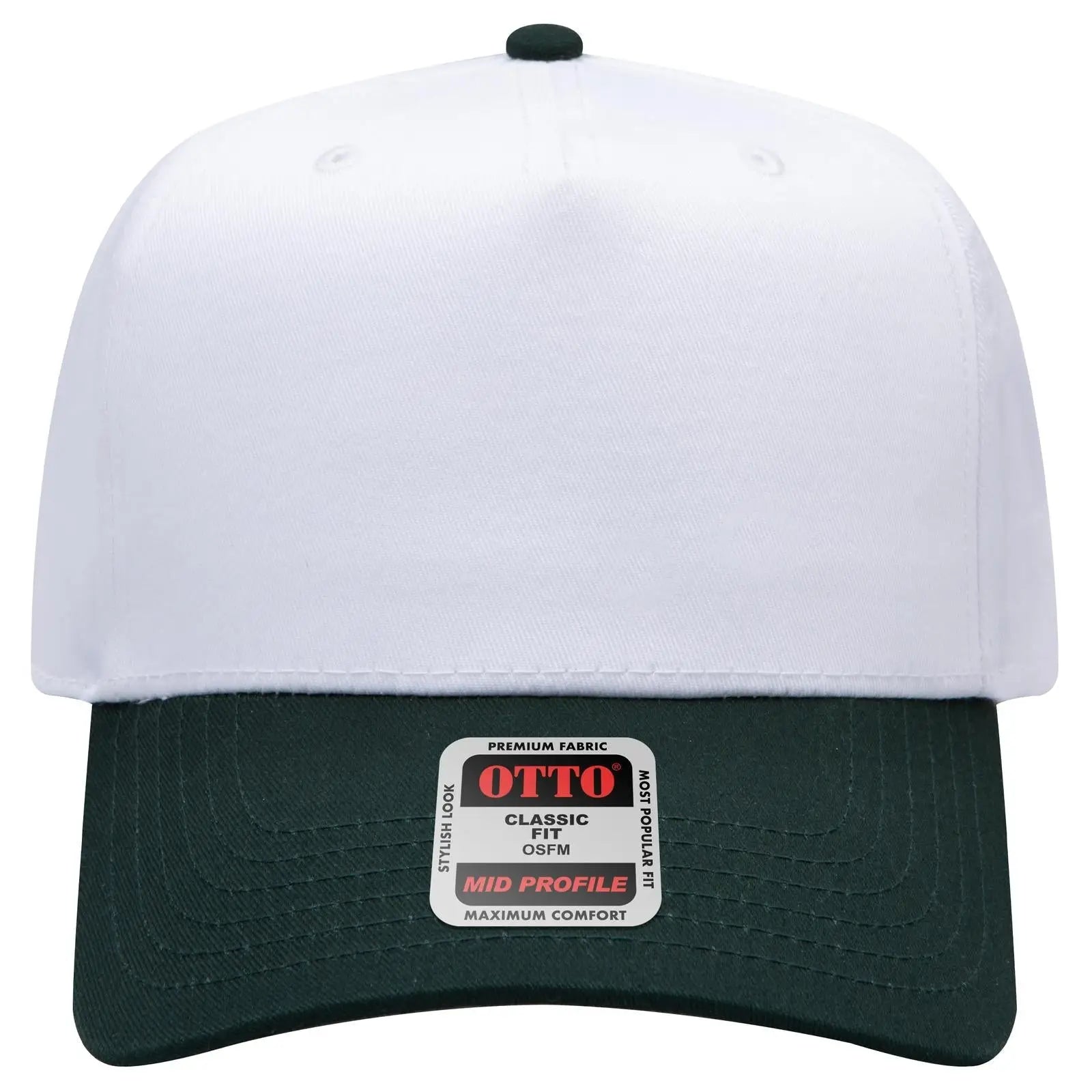 OTTO 31-069 5 Panel Mid Profile Baseball Cap - Dk.Grn/Wht - Dk.Grn/Wht / 6 1/2’’ - 7 5/8’’