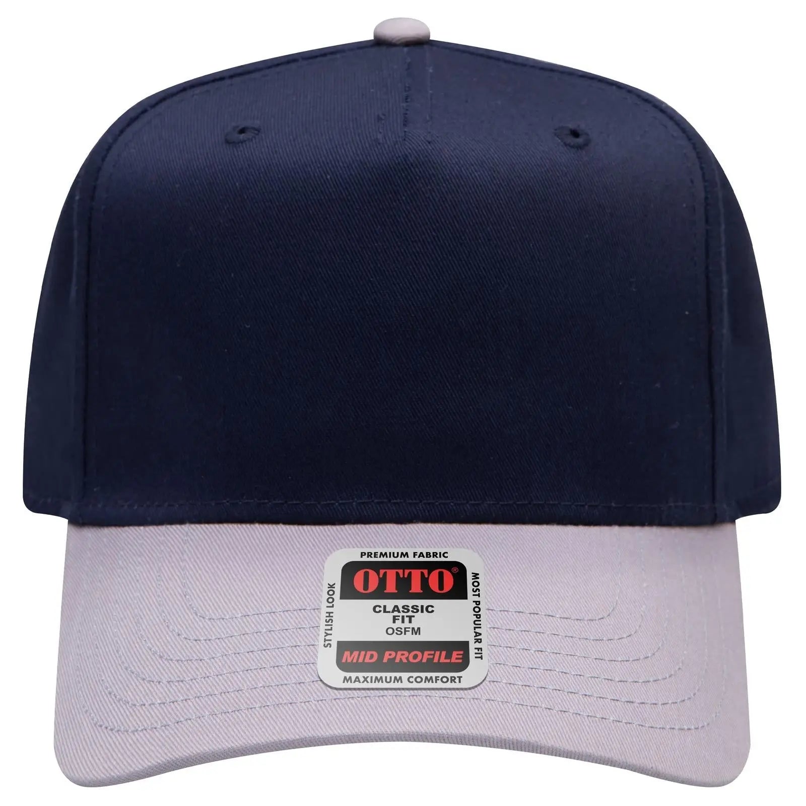OTTO 31-069 5 Panel Mid Profile Baseball Cap - Gry/Nvy - Gry/Nvy / 6 1/2’’ - 7 5/8’’