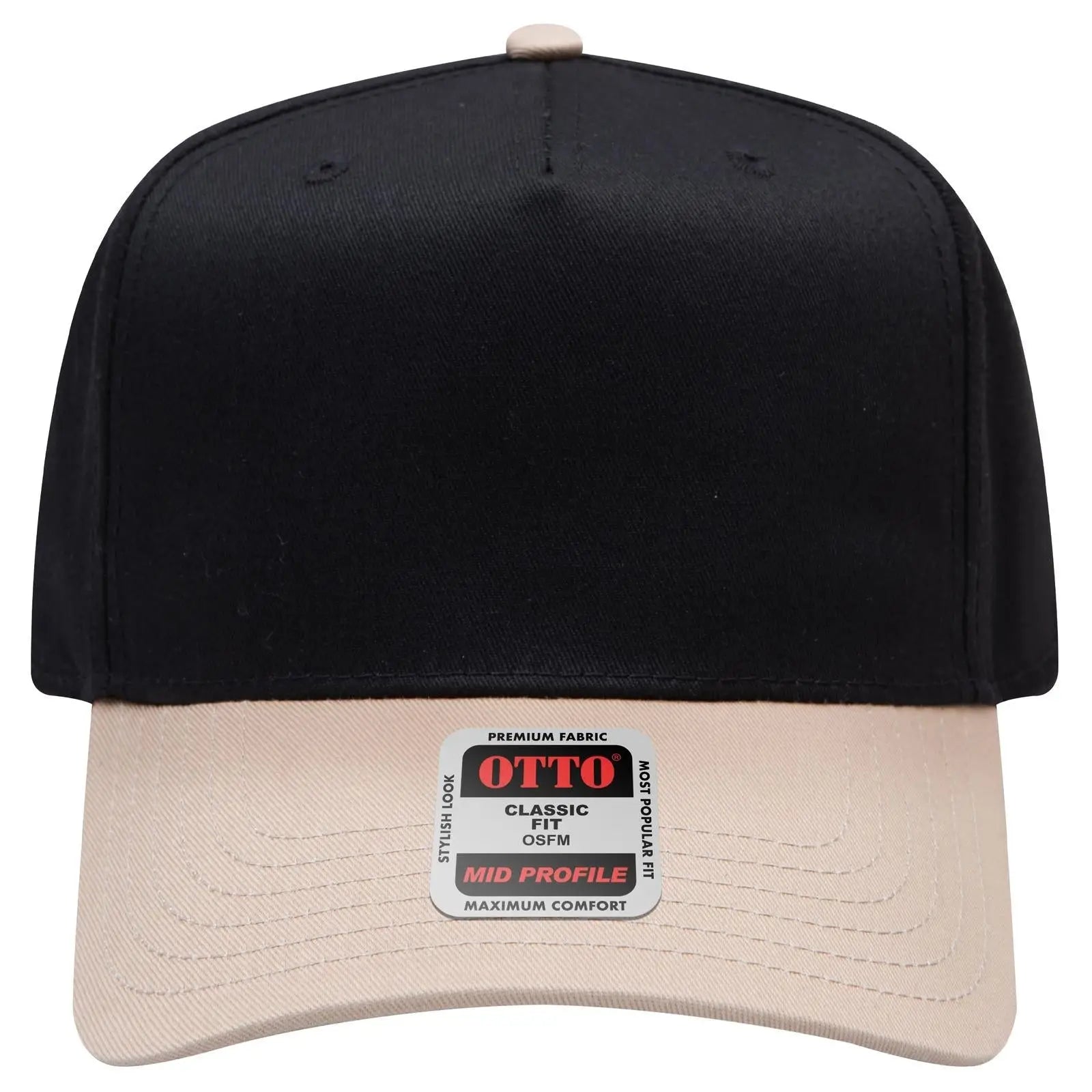 OTTO 31-069 5 Panel Mid Profile Baseball Cap - Kha/Blk - Kha/Blk / 6 1/2’’ - 7 5/8’’
