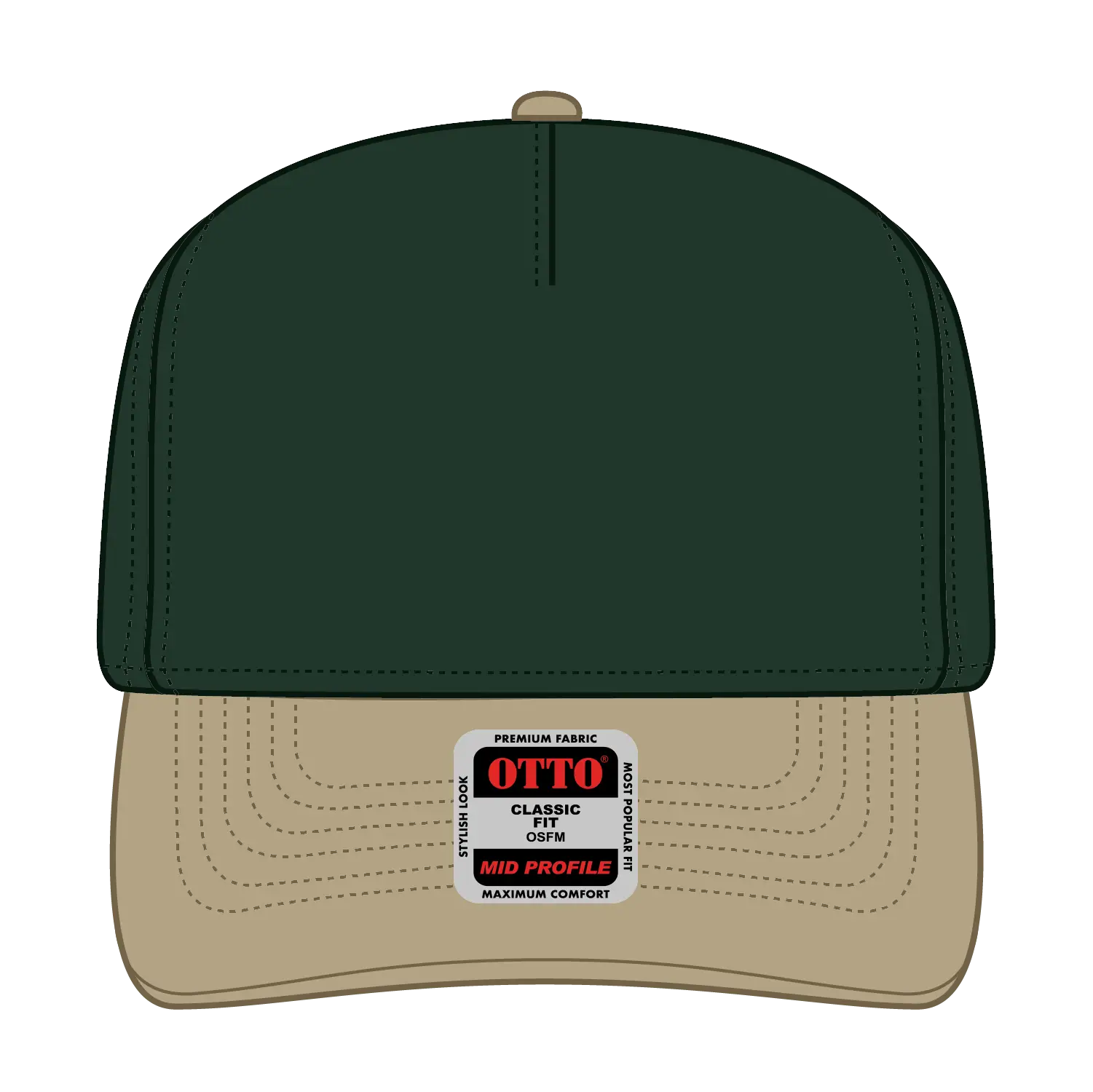 OTTO 31-069 5 Panel Mid Profile Baseball Cap - Kha/Dk.Grn - Kha/Dk.Grn / 6 1/2’’ - 7 5/8’’