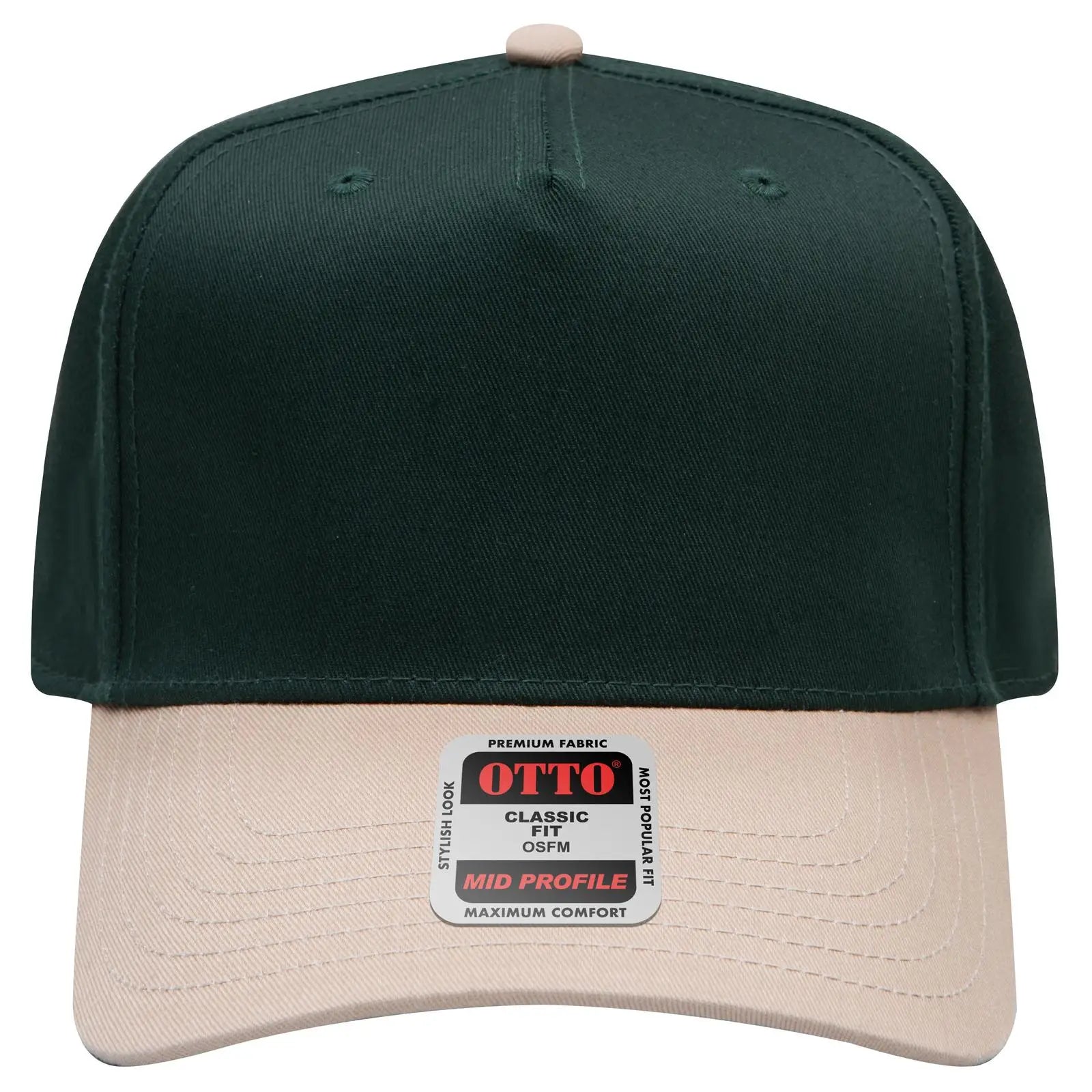 OTTO 31-069 5 Panel Mid Profile Baseball Cap - Kha/Dk.Grn - Kha/Dk.Grn / 6 1/2’’ - 7 5/8’’