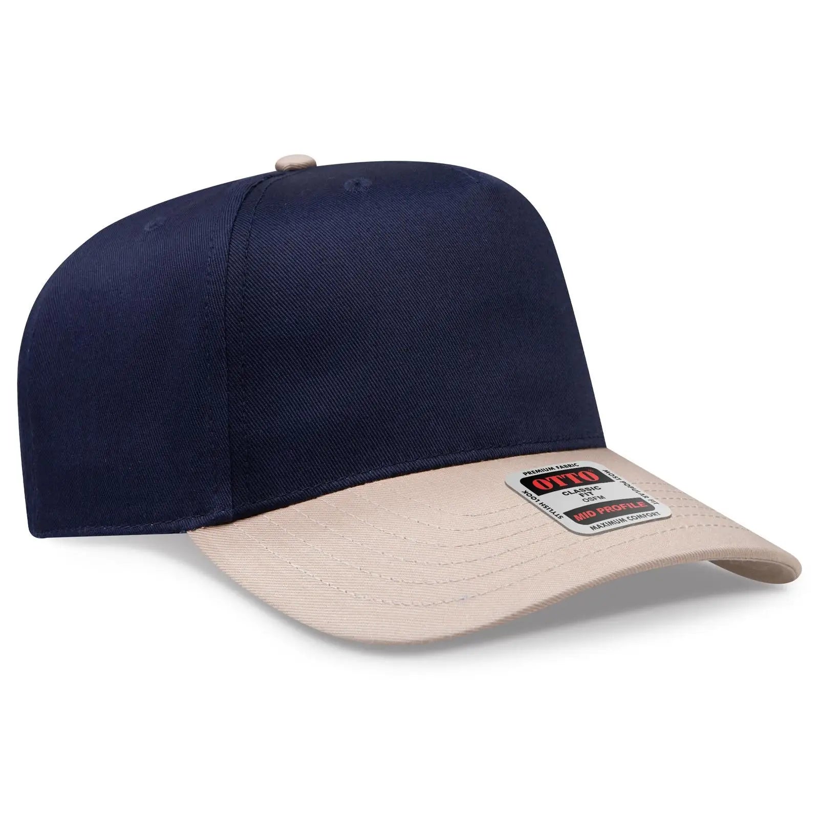 OTTO 31-069 5 Panel Mid Profile Baseball Cap - Kha/Nvy - Kha/Nvy / 6 1/2’’ - 7 5/8’’