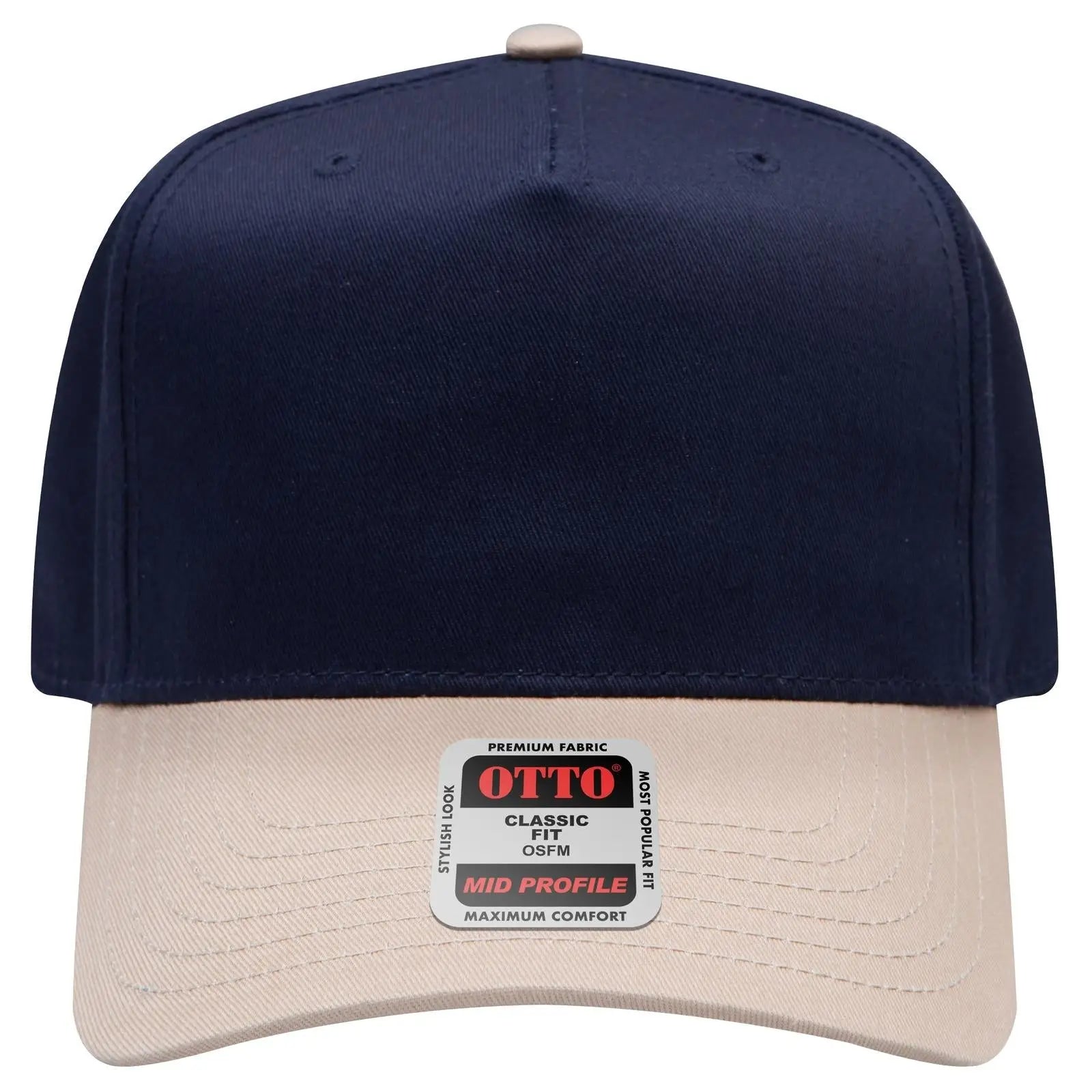 OTTO 31-069 5 Panel Mid Profile Baseball Cap - Kha/Nvy - Kha/Nvy / 6 1/2’’ - 7 5/8’’