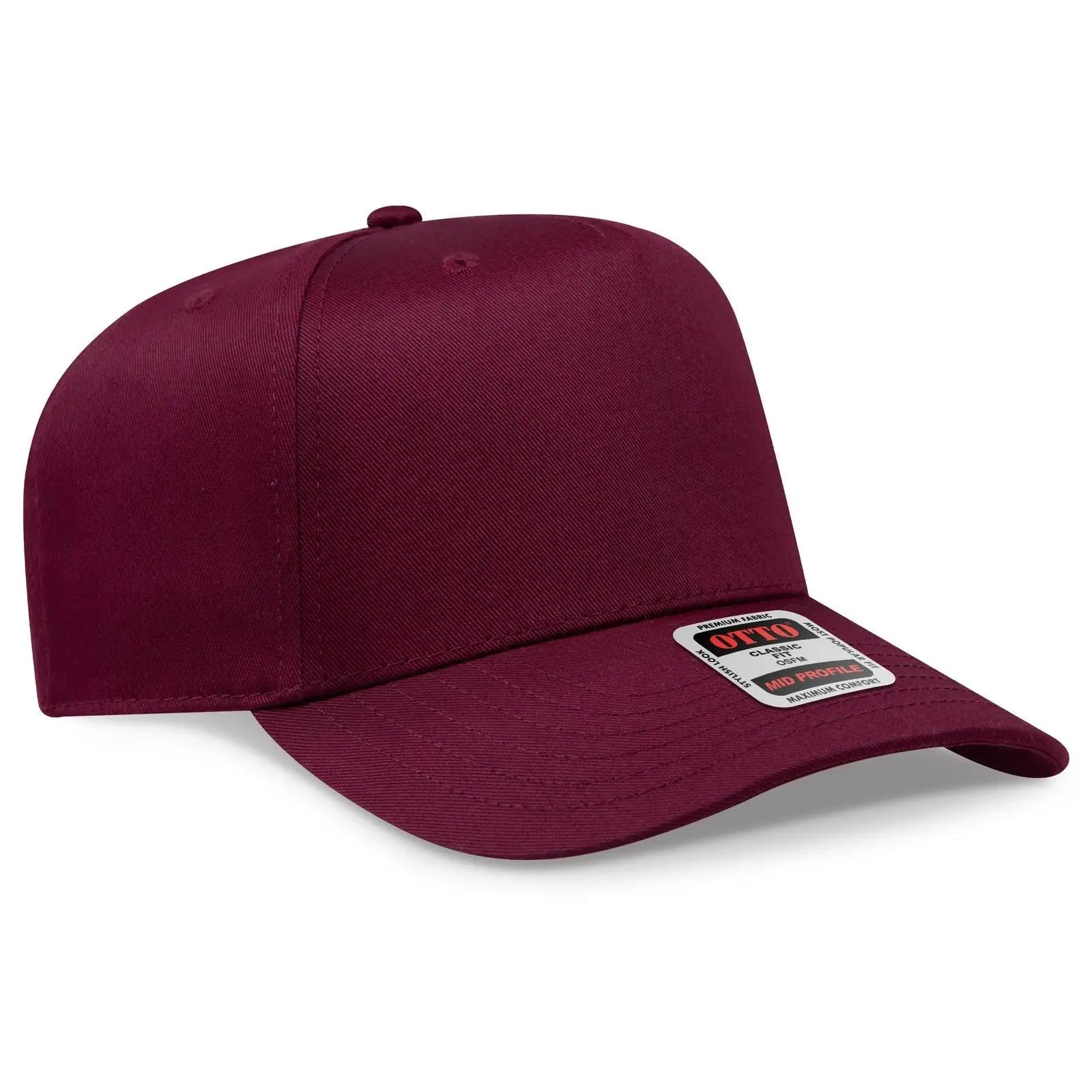 OTTO 31-069 5 Panel Mid Profile Baseball Cap - Maroon - Maroon / 6 1/2’’ - 7 5/8’’