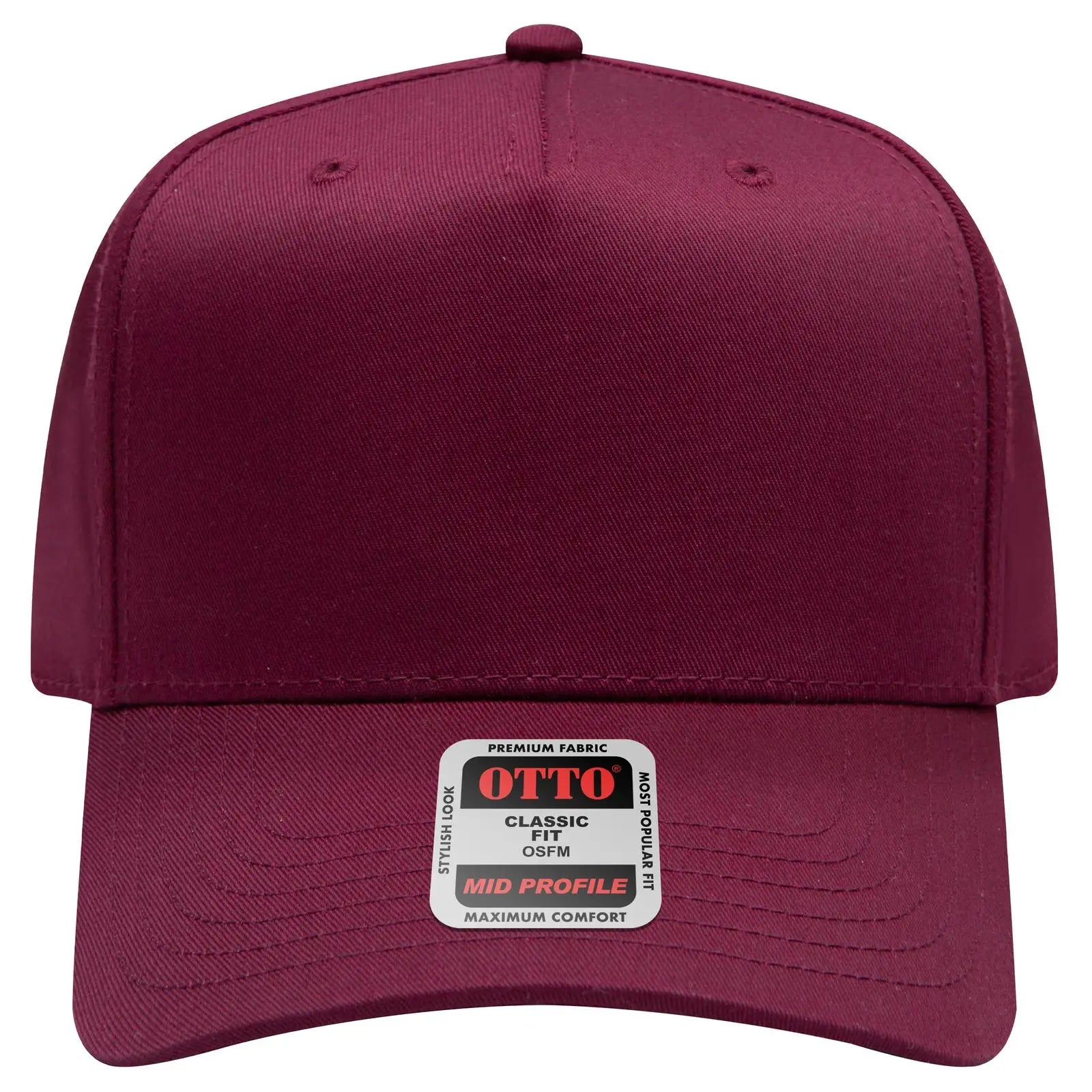 OTTO 31-069 5 Panel Mid Profile Baseball Cap - Maroon - Maroon / 6 1/2’’ - 7 5/8’’